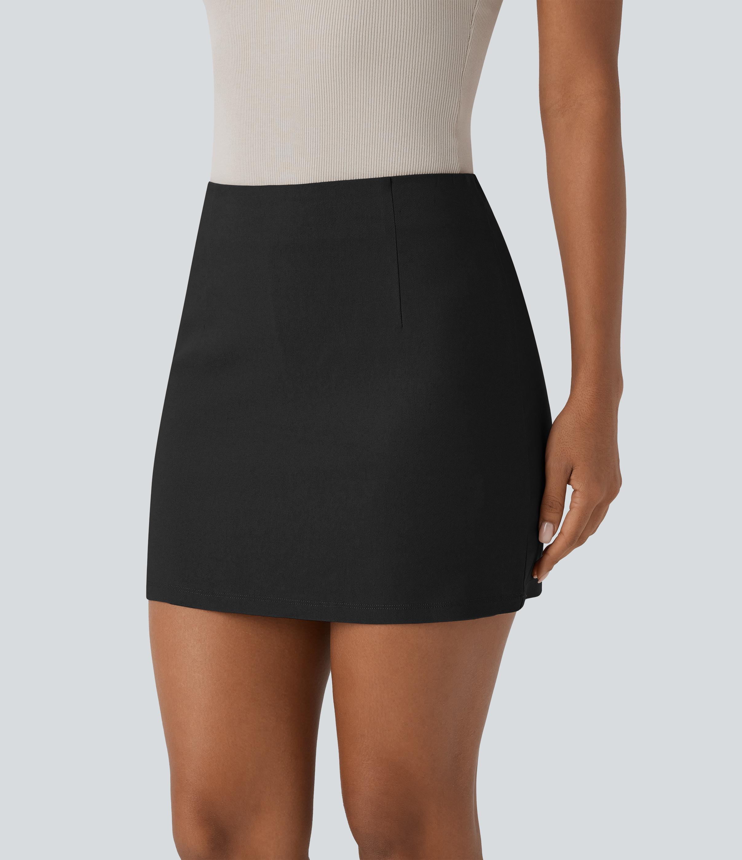 Halara High Waisted Invisible Zipper 2-in-1 A Line Mini Casual Skirt  - Black - S 