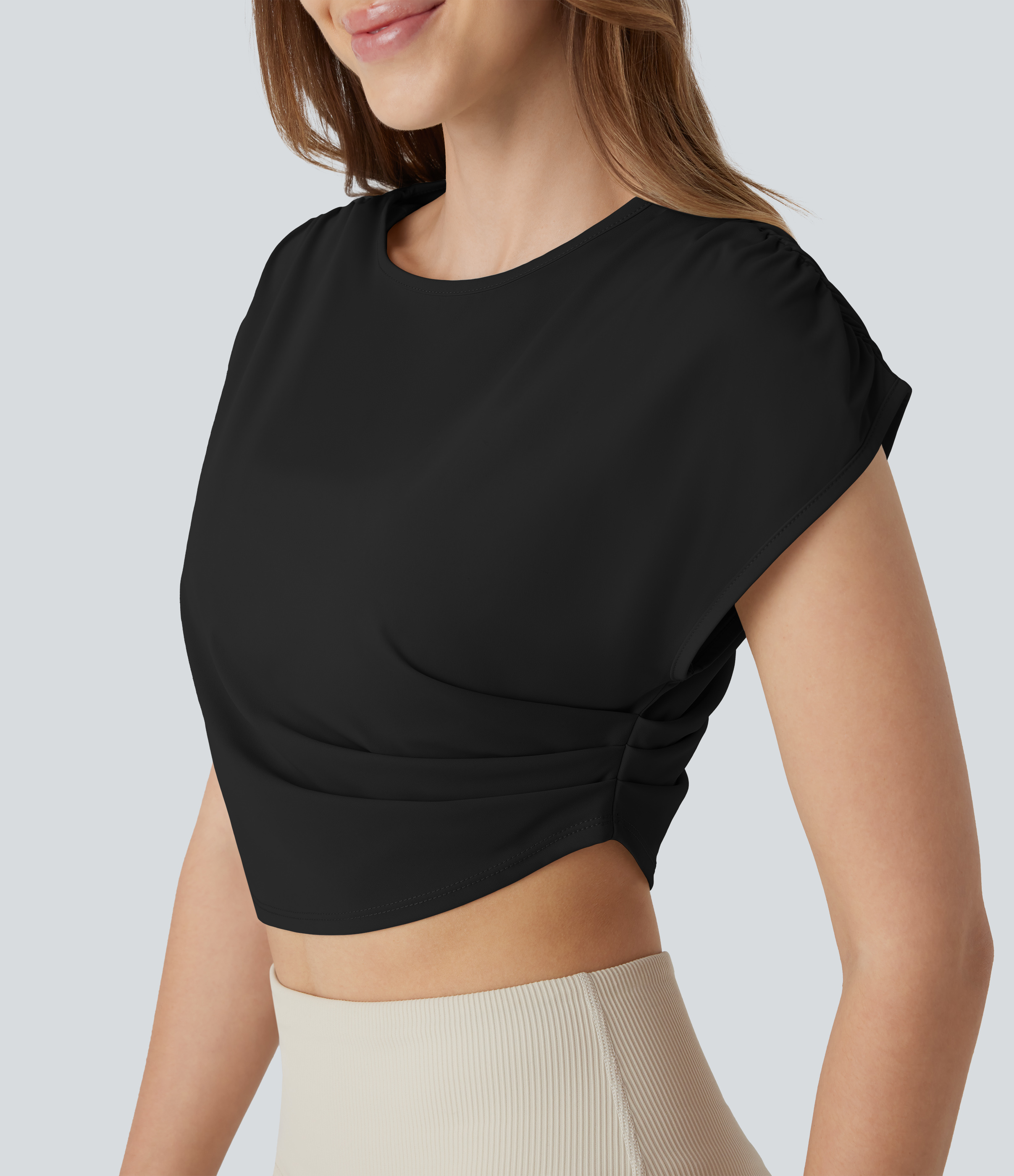 Halara Ruched Cropped Running Tank Top Tank Top - Black - S golf tops halter top tunic tops sleeveless tops backless top 