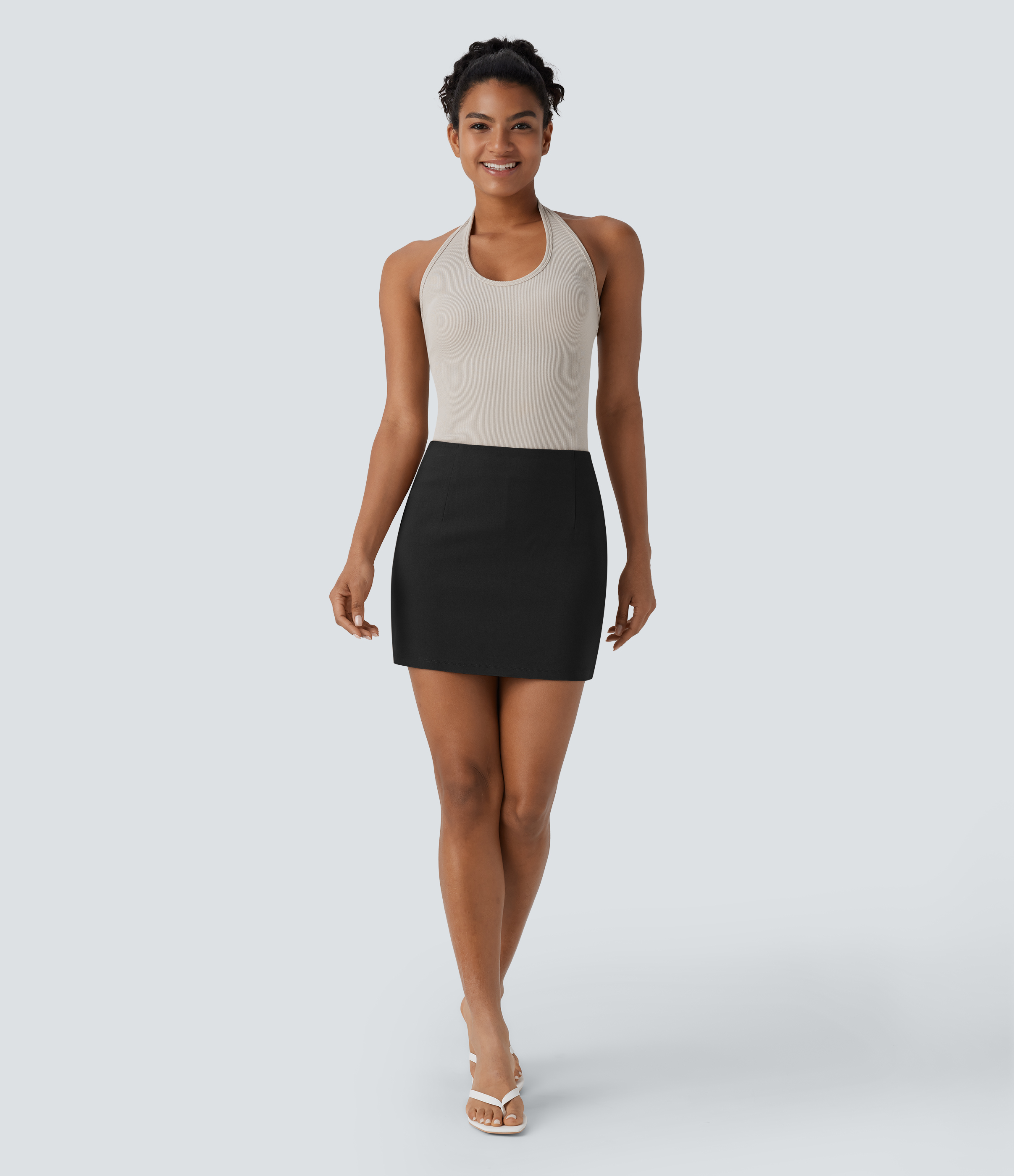 Halara High Waisted Invisible Zipper 2-in-1 A Line Mini Casual Skirt  - Black - S 