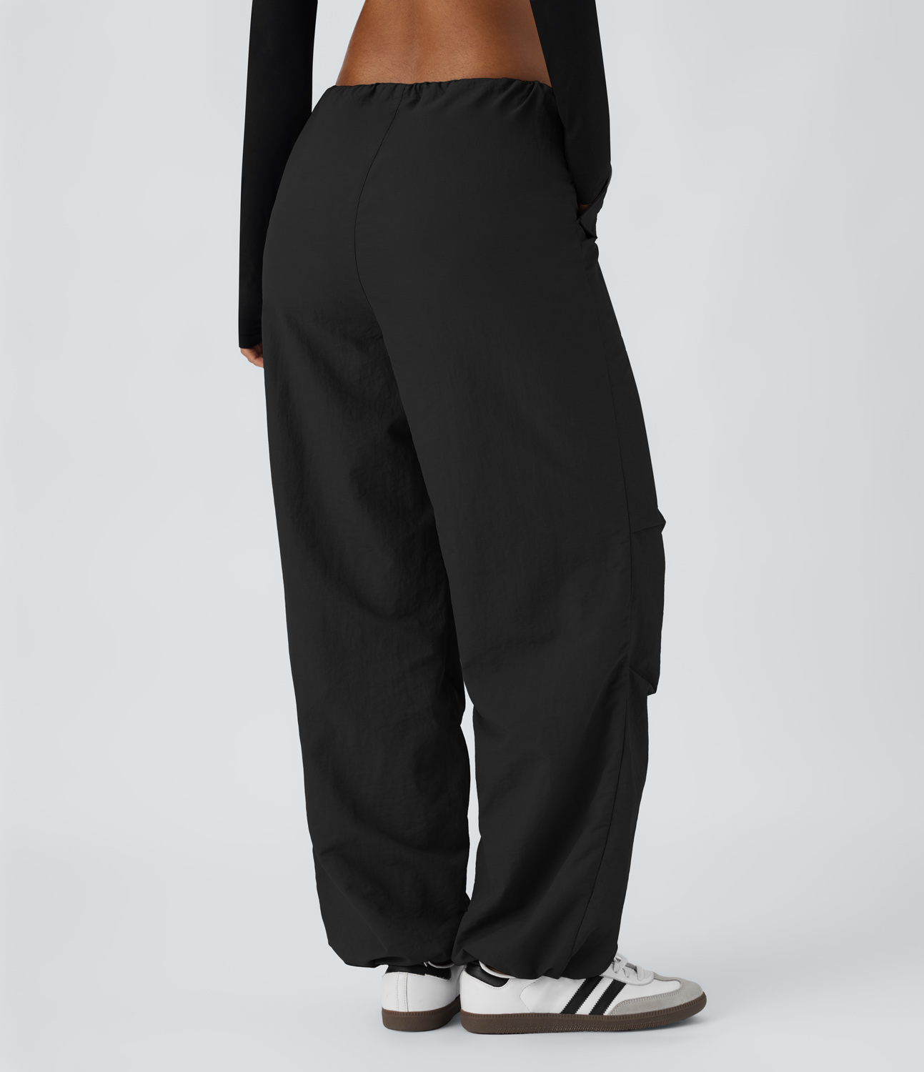Halara High Waisted Adjustable Drawcord Side Pocket Casual Parachute Cargo Pants  - Black - L(regular) sweatpants jogger pants 