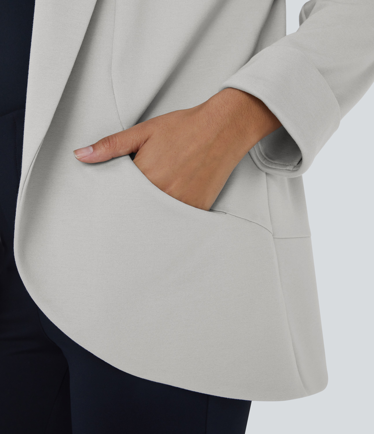 Halara Open Front Long Sleeve Side Pocket Work Blazer  - Earthy Gray - XL 