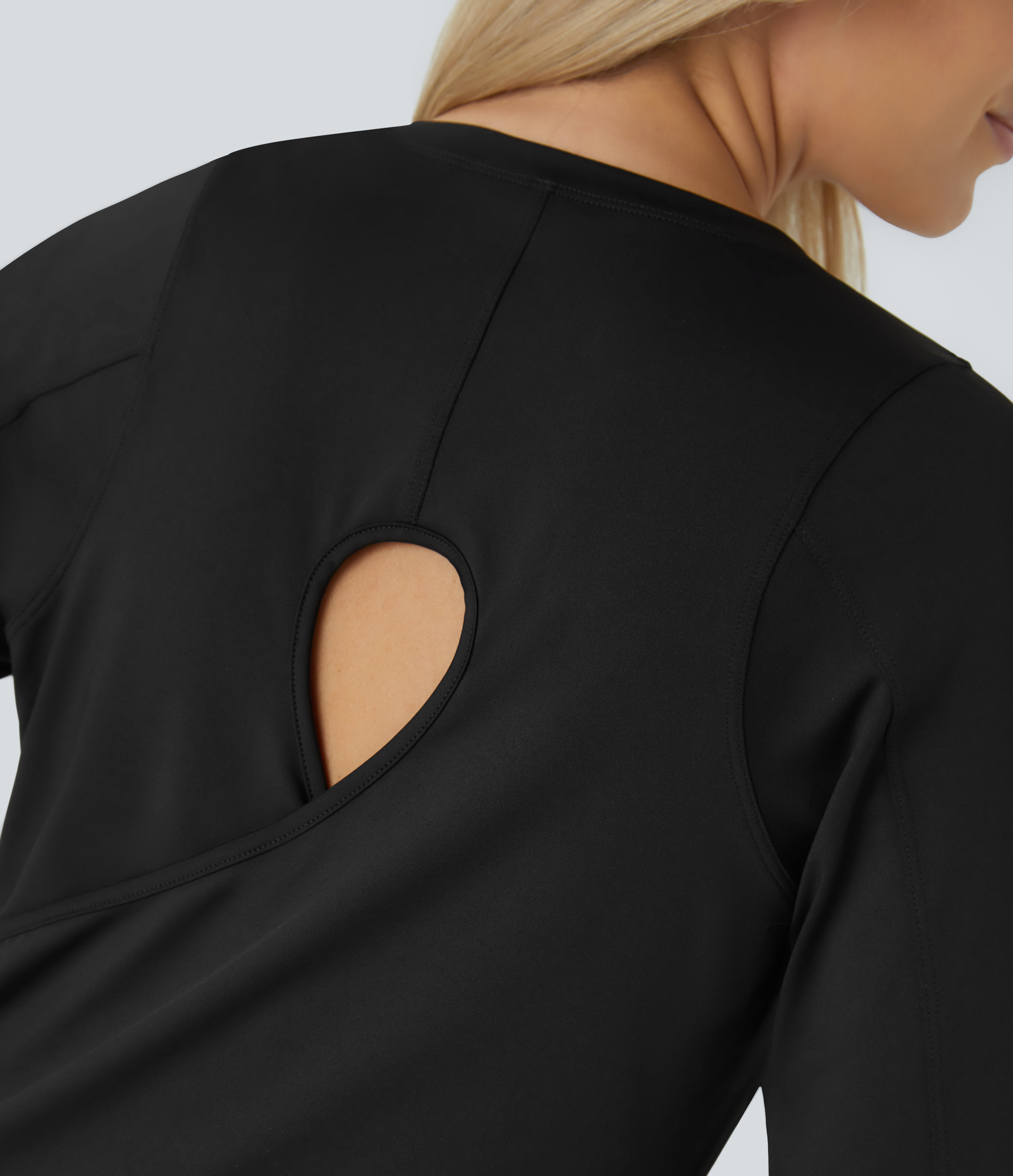Halara Cut Out Crossover Hem Long Sleeve Yoga Sports Top  - Black - XL 