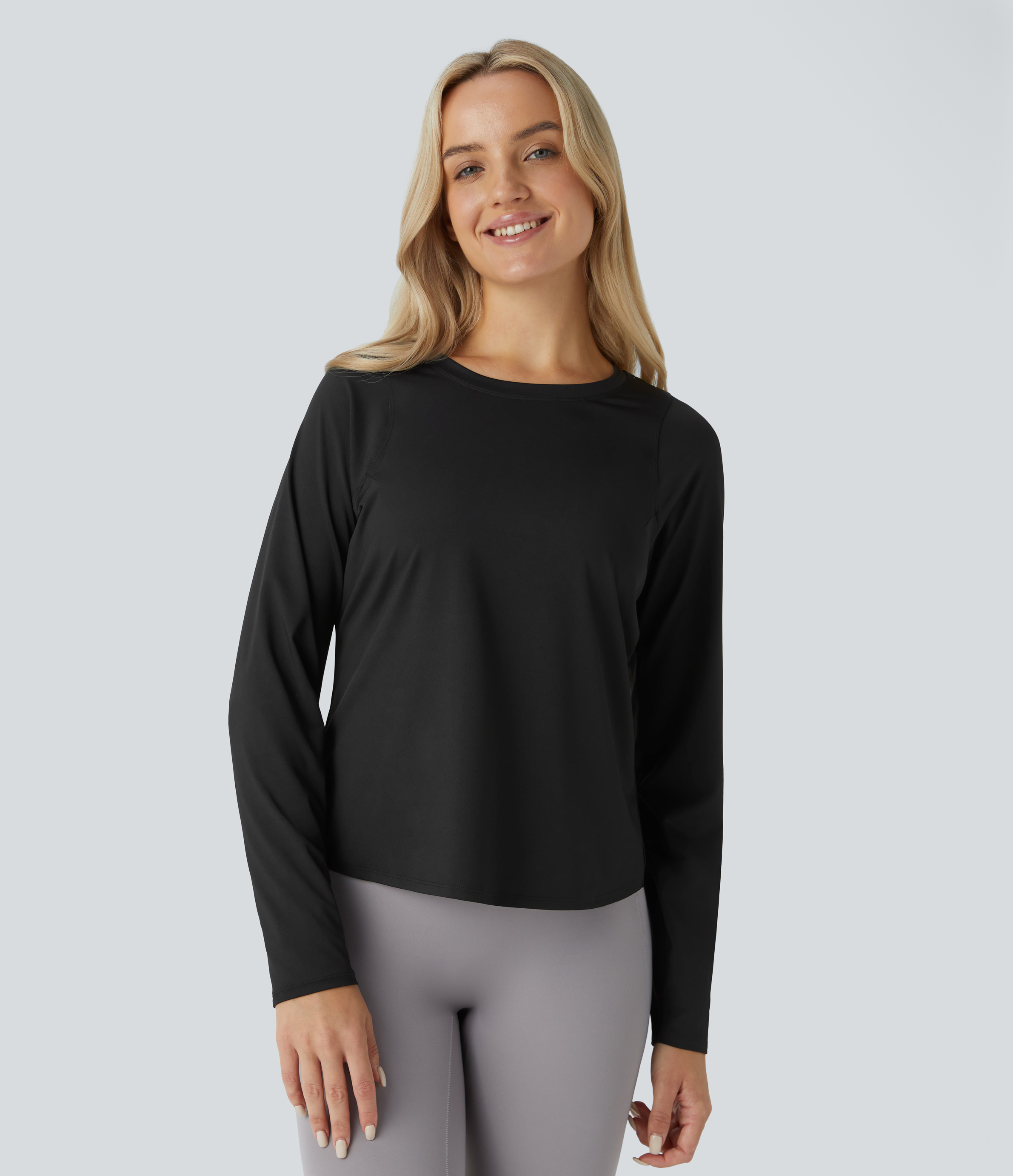 Halara Cut Out Crossover Hem Long Sleeve Yoga Sports Top  - Black - XL 