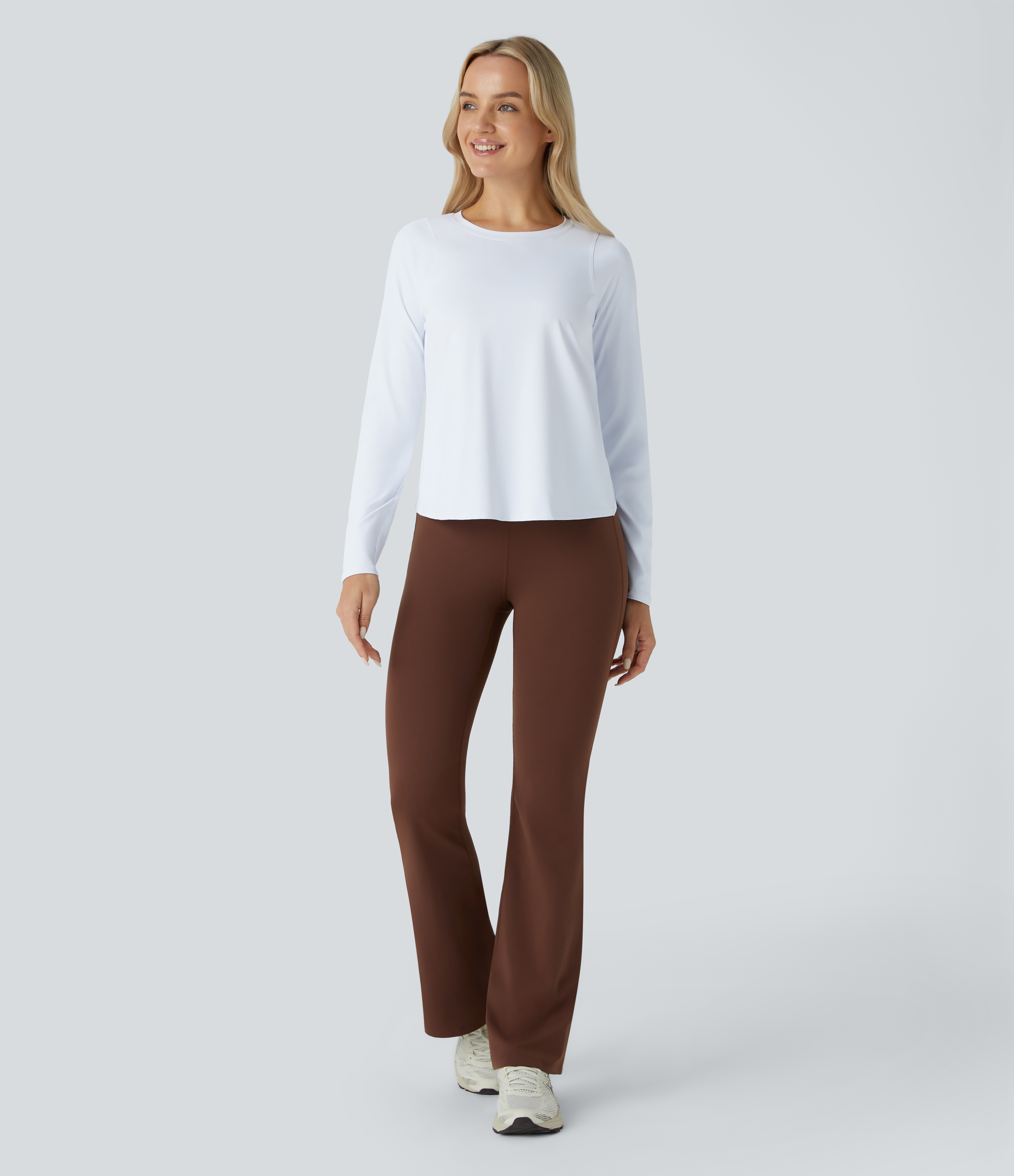 Halara Cut Out Crossover Hem Long Sleeve Yoga Sports Top  - White - XS 