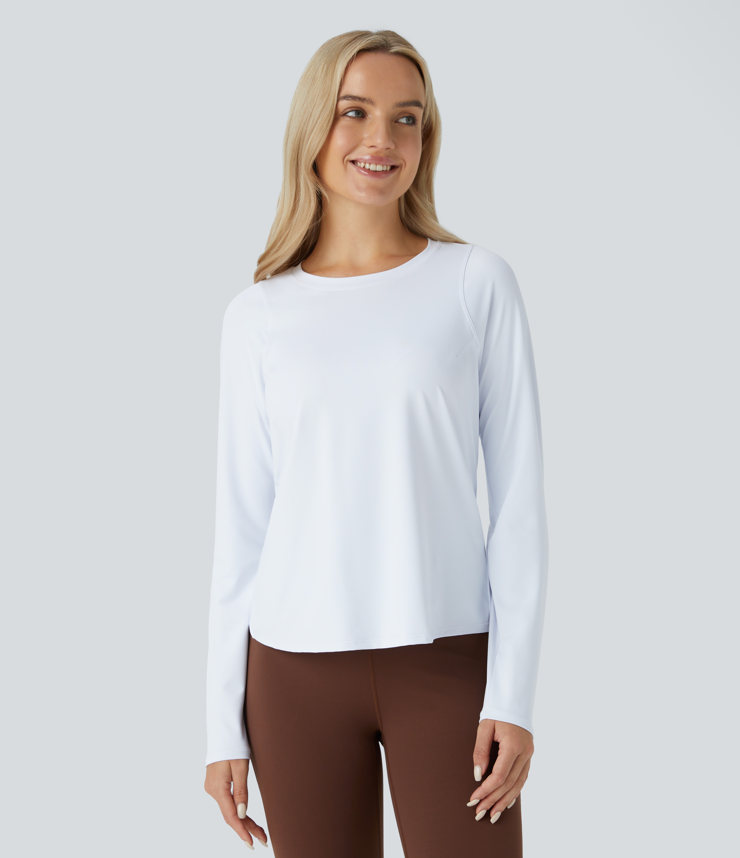 Halara Cut Out Crossover Hem Long Sleeve Yoga Sports Top  - White - XS 