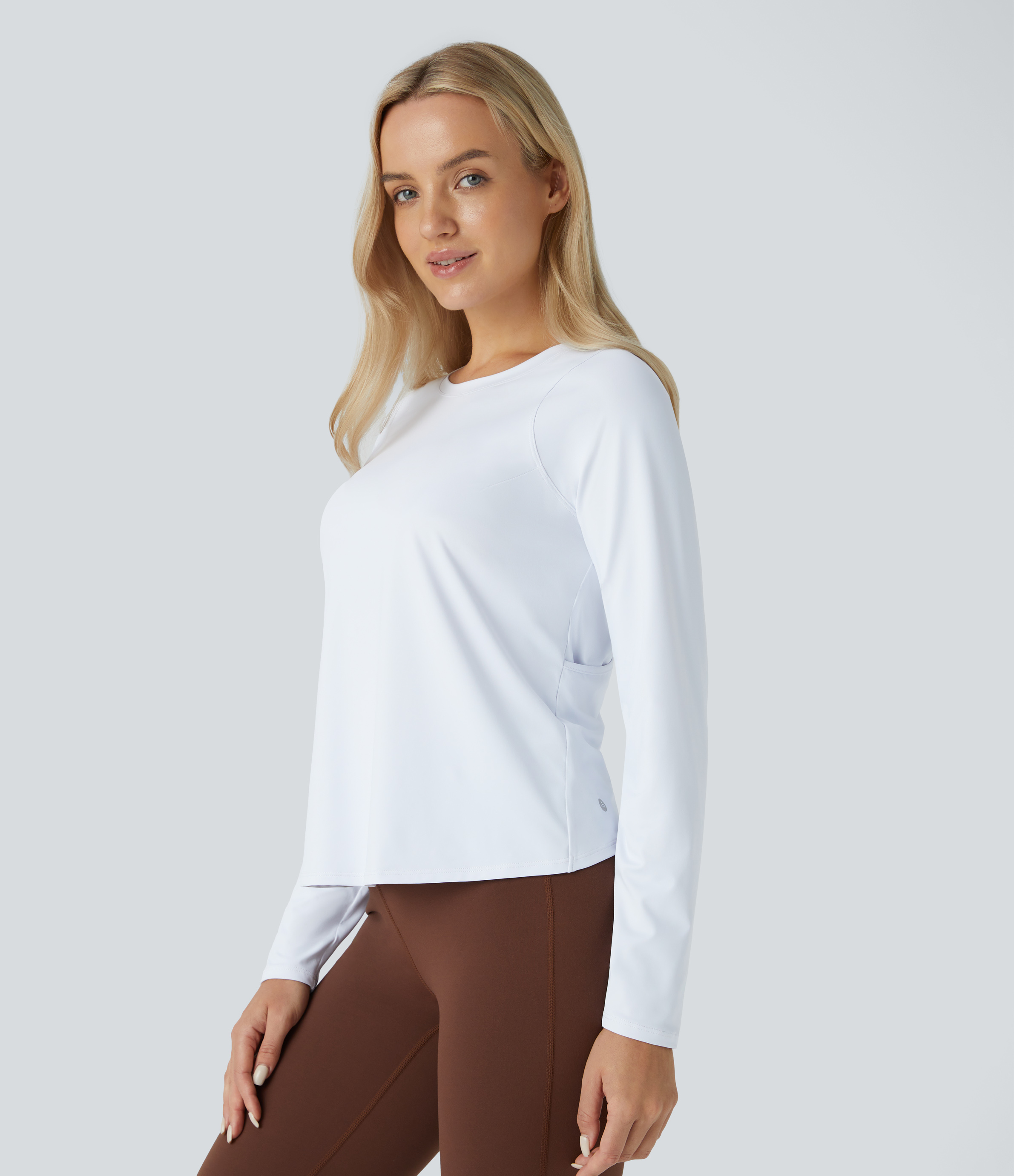 Halara Cut Out Crossover Hem Long Sleeve Yoga Sports Top  - White - XS 