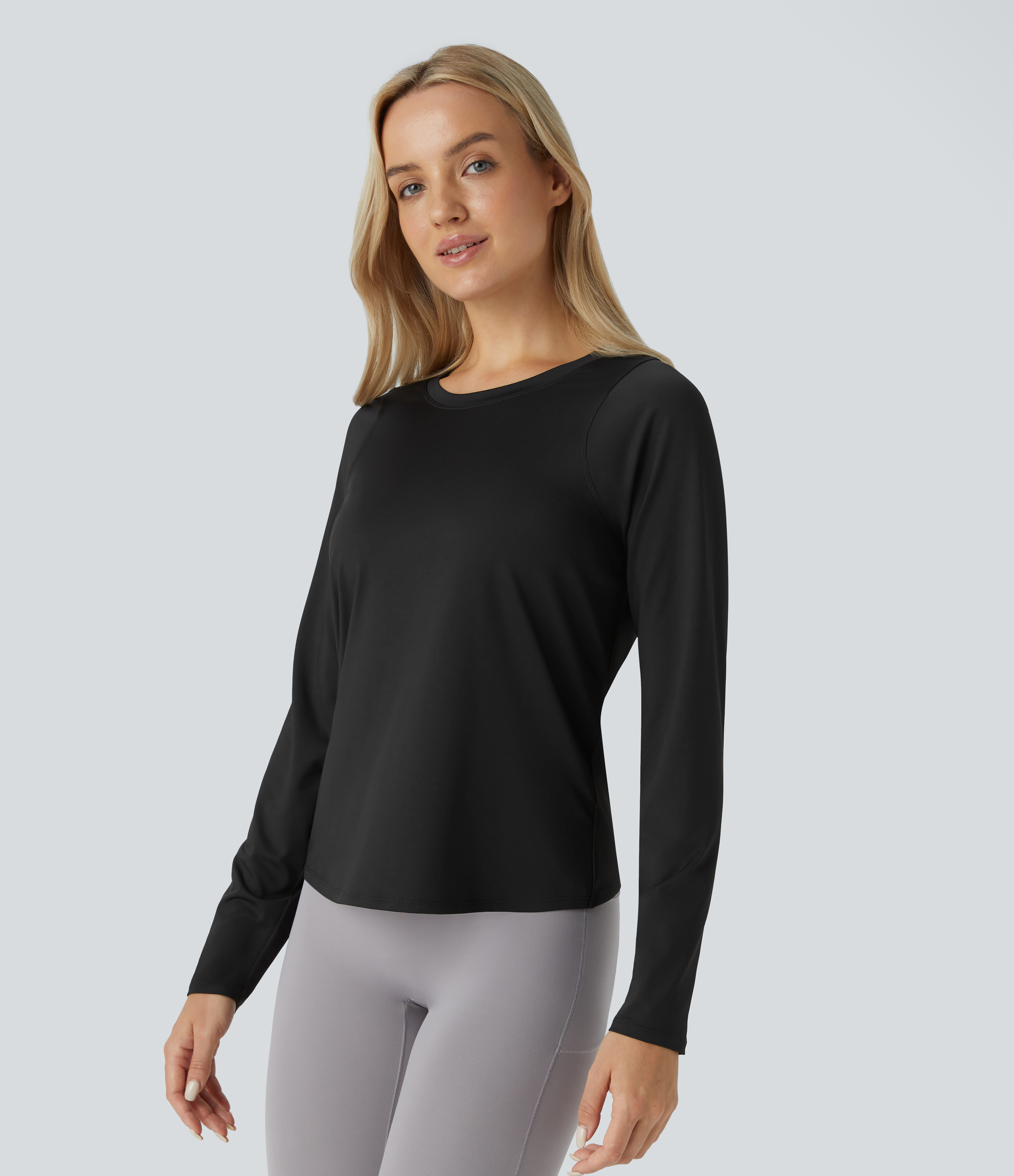 Halara Cut Out Crossover Hem Long Sleeve Yoga Sports Top  - Black - XL 