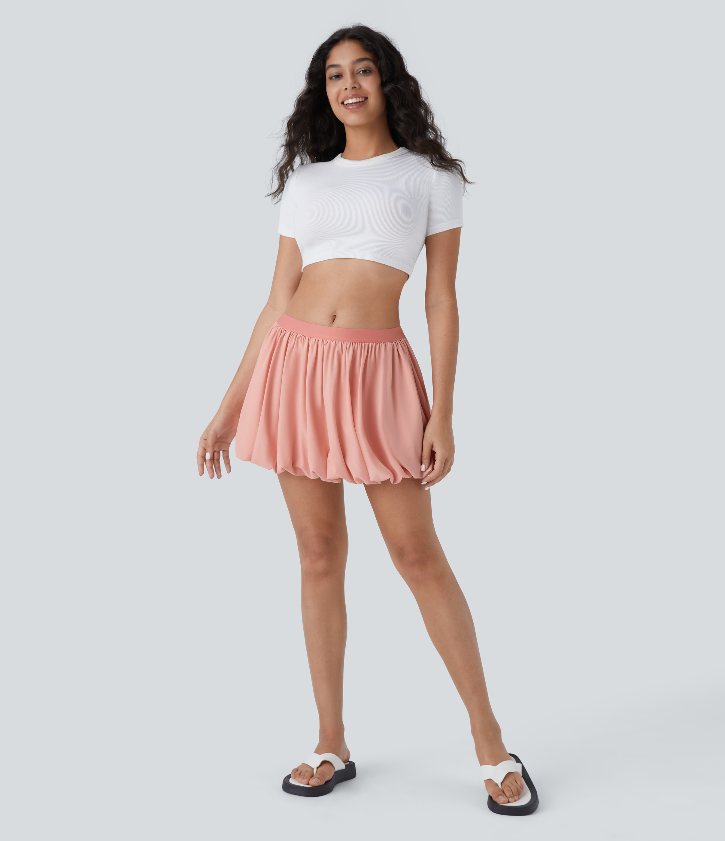 Halara Breezefulв„ў Mid Rise Side Pocket Bubble Mini Quick Dry Casual Skirt  - Peach Melba - XS(regular) 