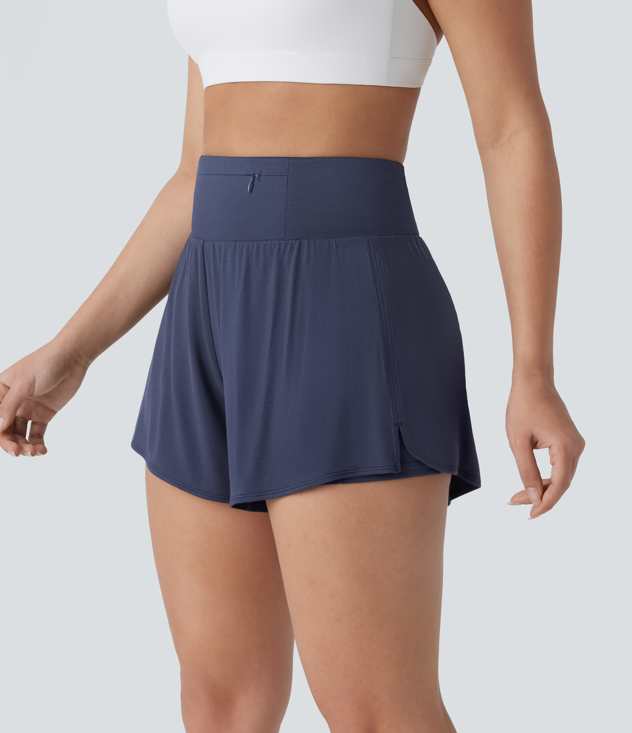 Halara High Waisted Multiple Pockets Split 2-in-1 Yoga Shorts Gym Short - Dawn Purple - S booty shorts compression shorts yoga shorts 
