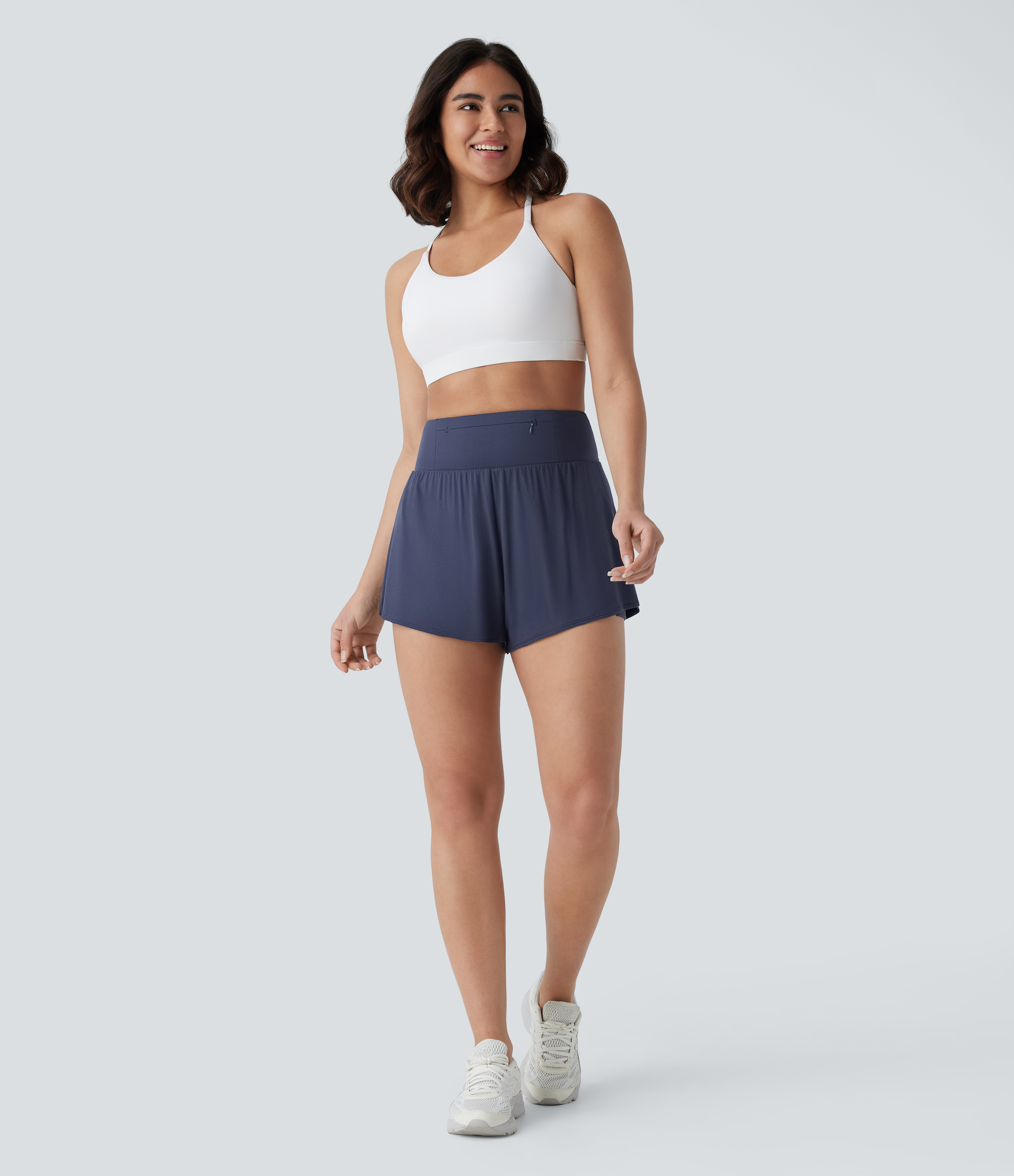 Halara High Waisted Multiple Pockets Split 2-in-1 Yoga Shorts Gym Short - Dawn Purple - S booty shorts compression shorts yoga shorts 