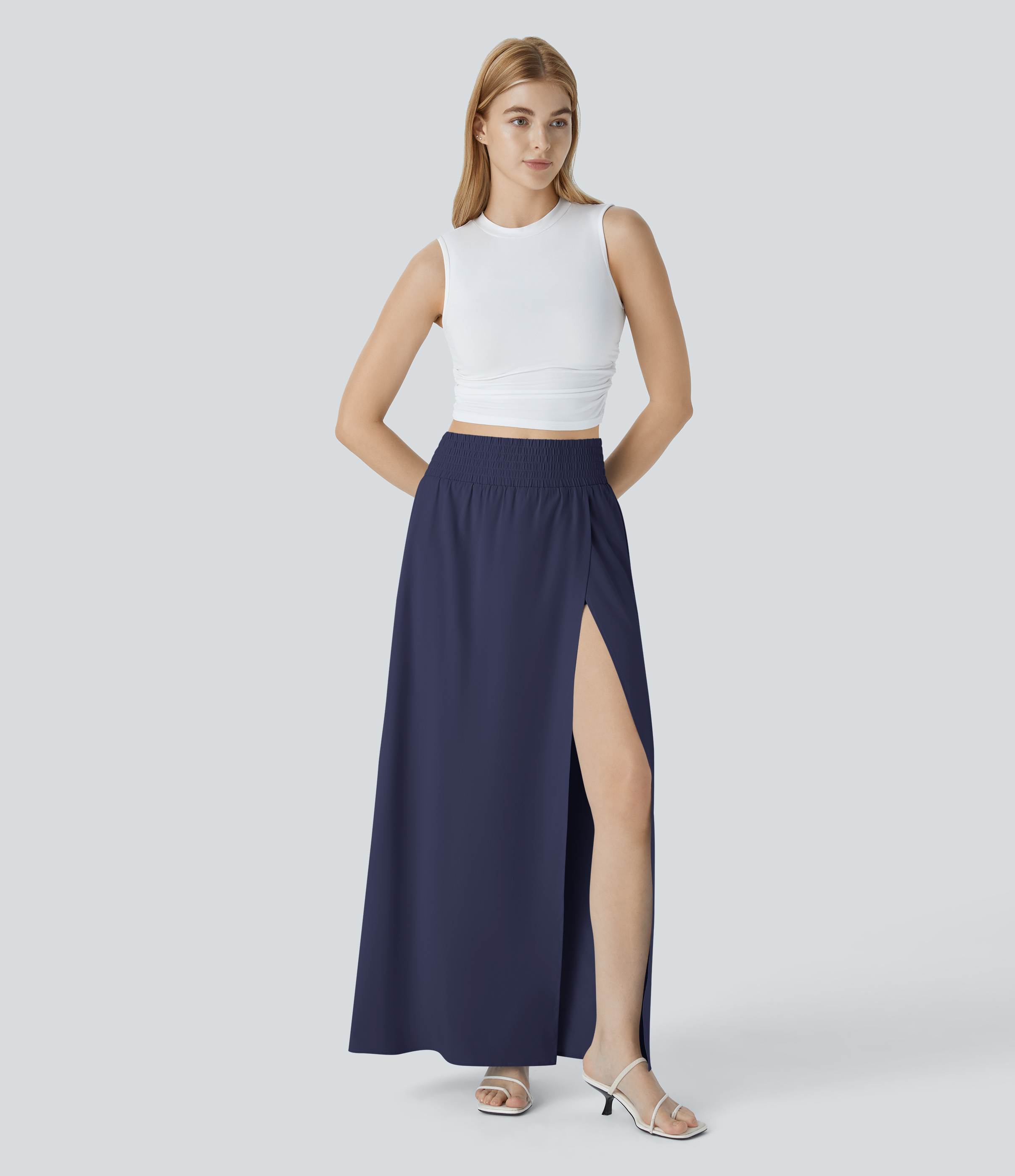 Halara Breezefulв„ў High Waisted Split 2-in-1 Side Pocket Flowy Maxi Quick Dry Casual Skirt  - Patriot Blue - XS(regular) 