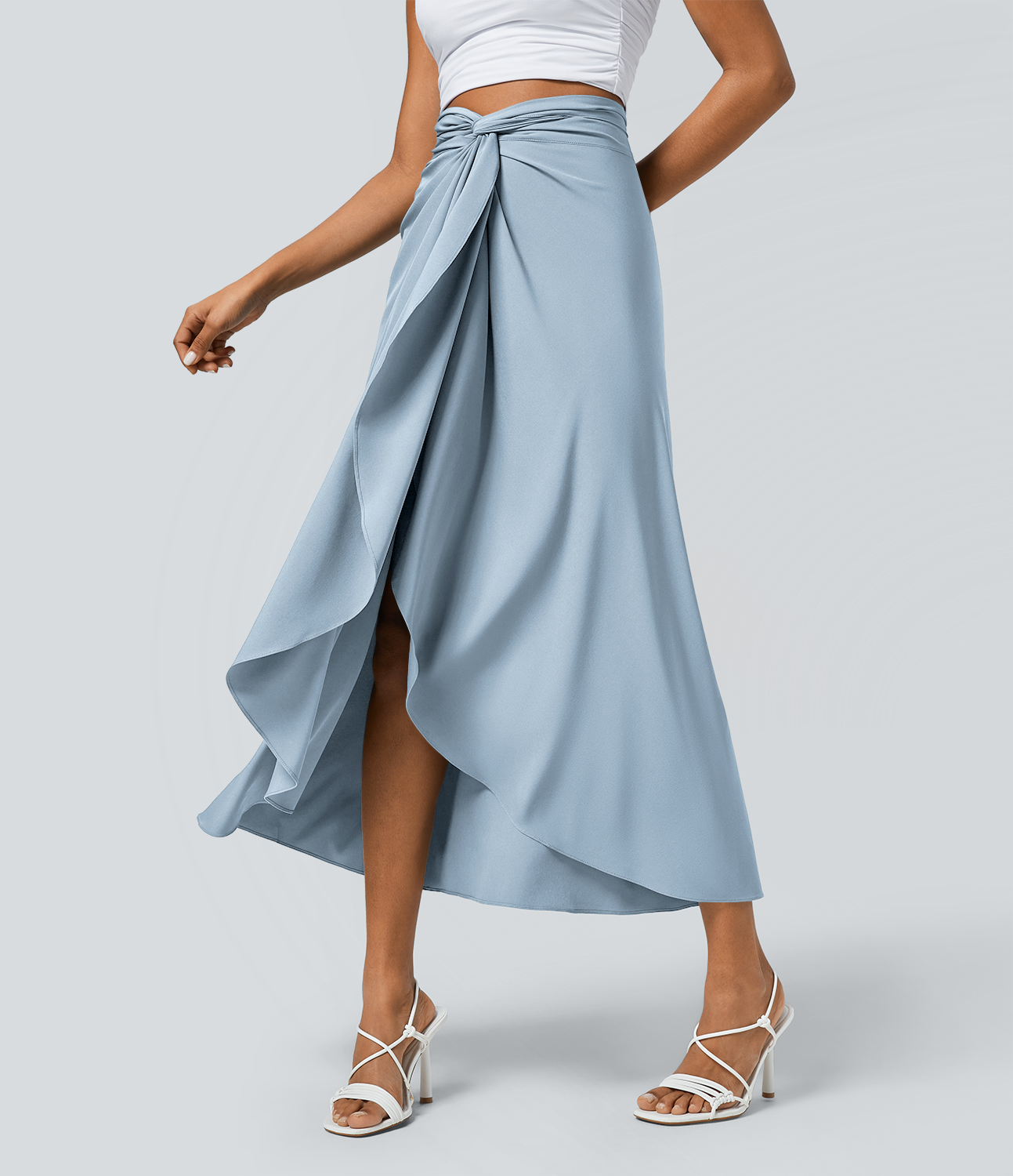 Halara Breezefulв„ў High Waisted Twisted Wrapped Tie Back Quick Dry Resort Skirt  - Ballad Blue - L(regular) 