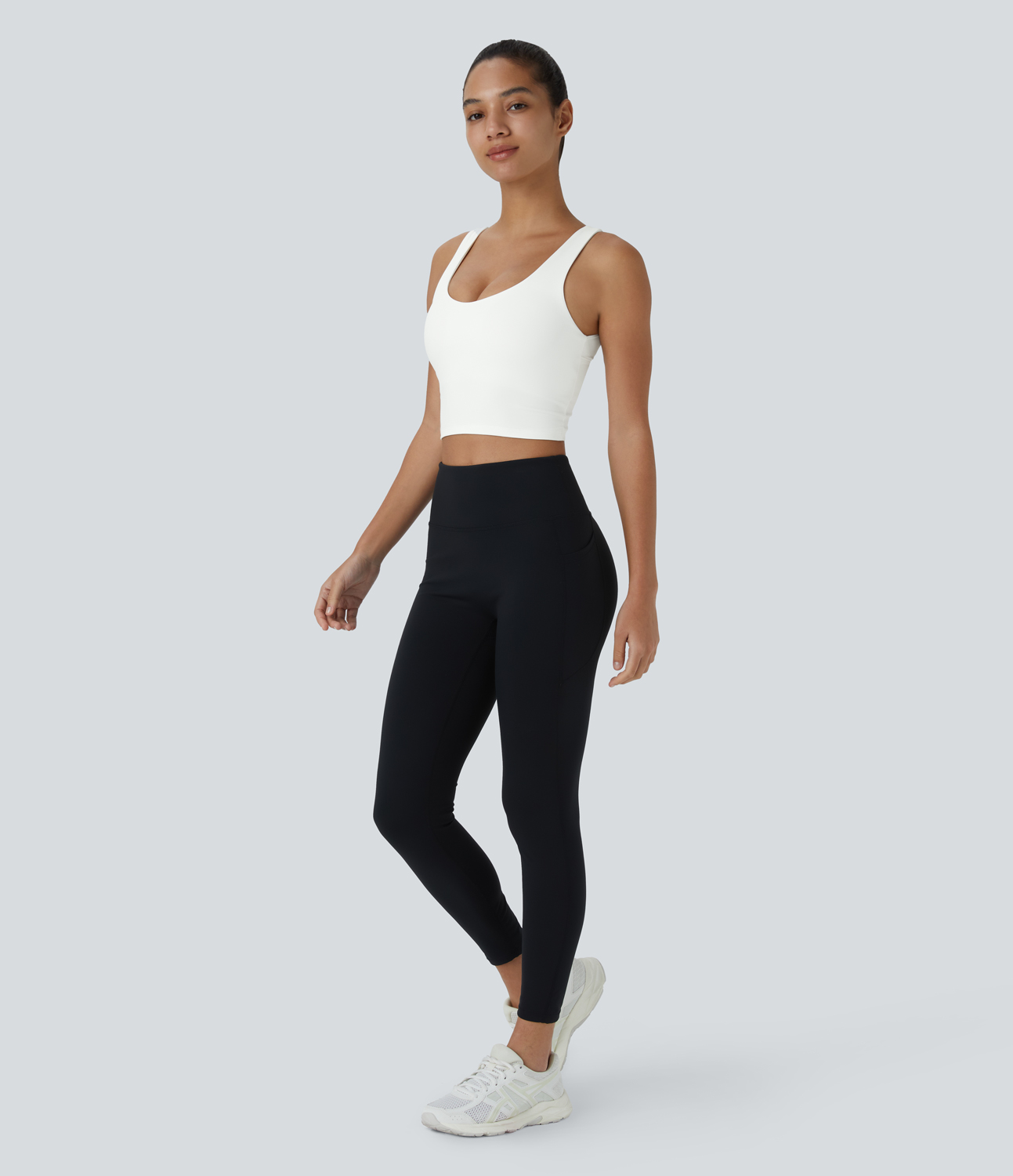 Halara V Back Crossover Workout Cropped Tank Top Tank Top - White - M golf tops halter top tunic tops sleeveless tops backless top 