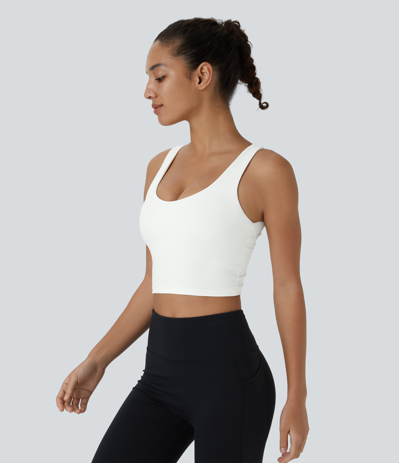 Halara V Back Crossover Workout Cropped Tank Top Tank Top - White - M golf tops halter top tunic tops sleeveless tops backless top 