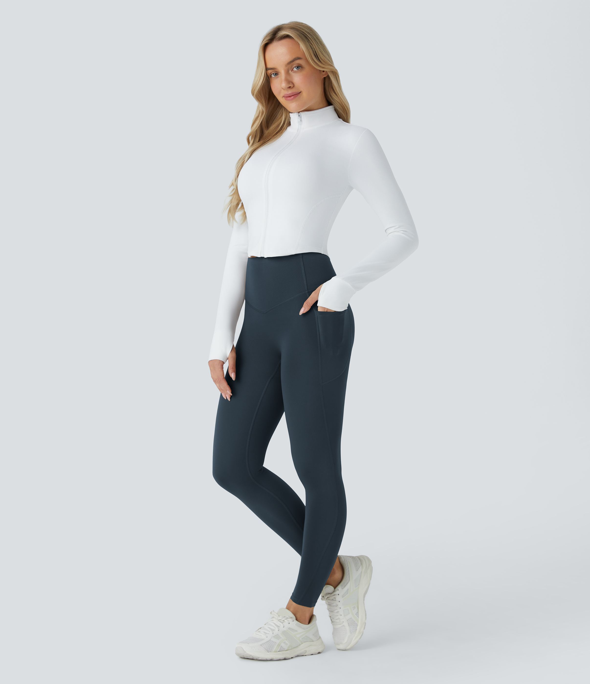 Halara SoCinched High Waisted Butt Lifting Tummy Control Side Pocket Shaping Workout UltraSculpt Leggings  - Carbon - M(7/8) gym leggings 
