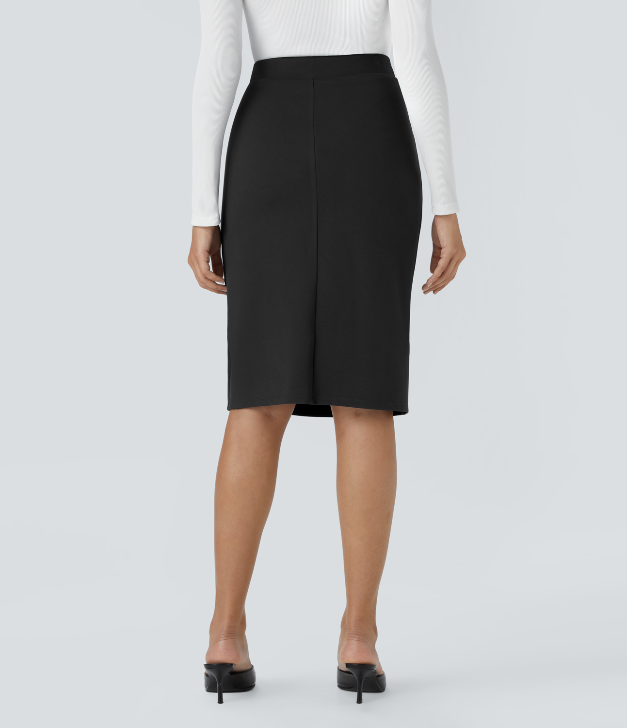 Halara High Waisted Ruched Split Hem Slim Midi Work Skirt  - Black - XS(regular) 