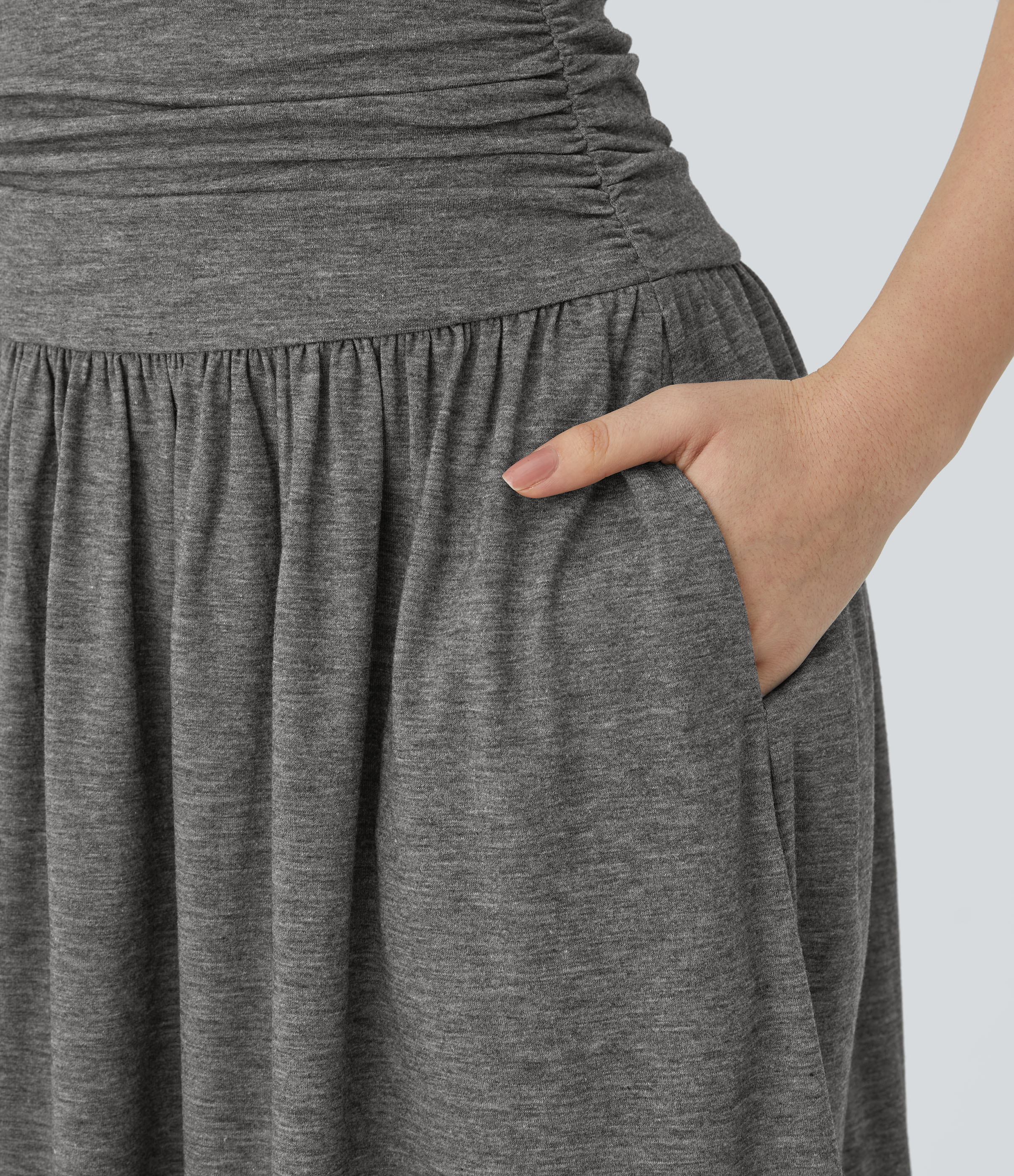 Halara High Waisted Ruched Side Pocket Flowy Resort Skirt  - Darl Gray Floral Yarn - XL(regular) 