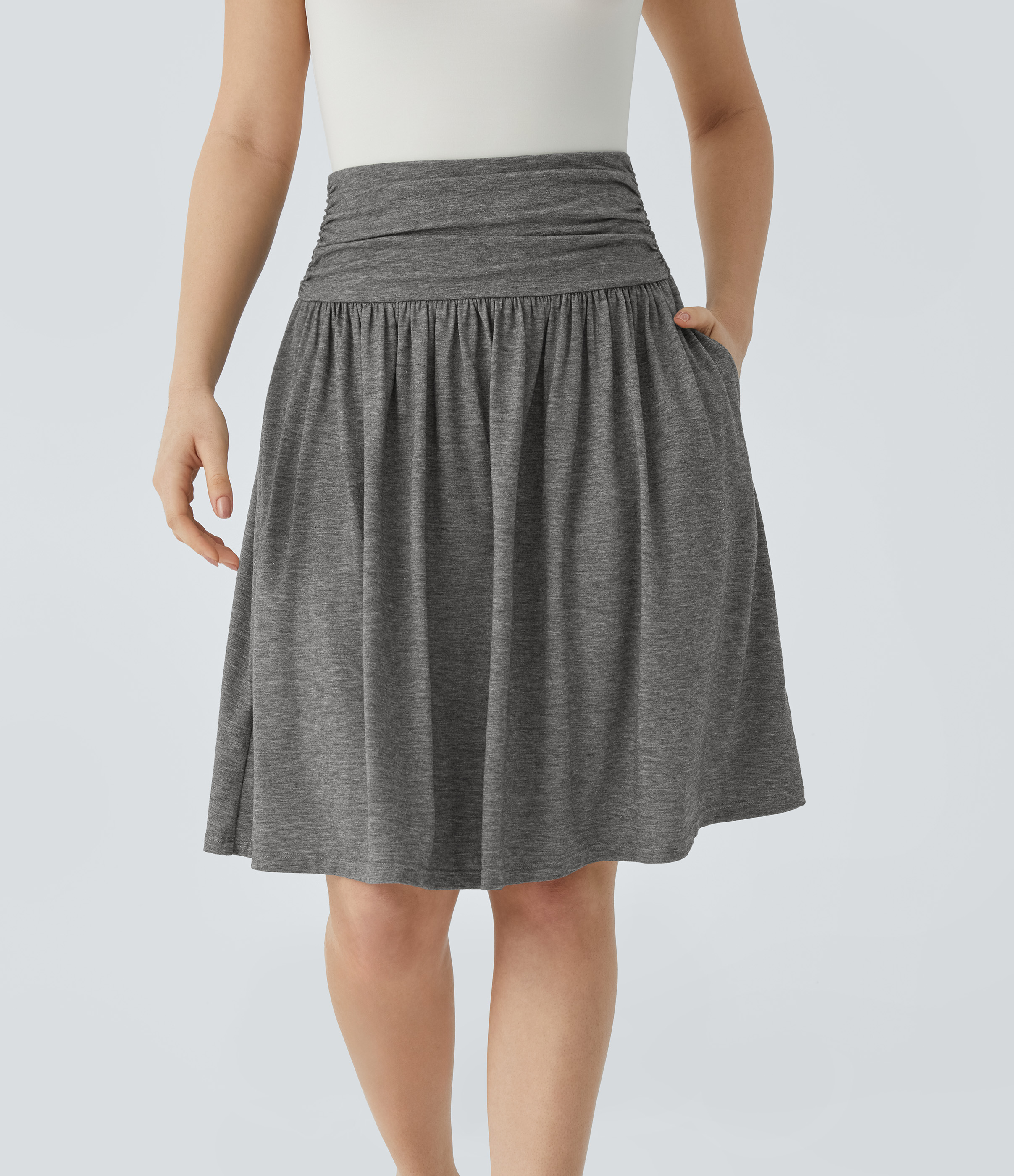Halara High Waisted Ruched Side Pocket Flowy Resort Skirt  - Darl Gray Floral Yarn - XL(regular) 