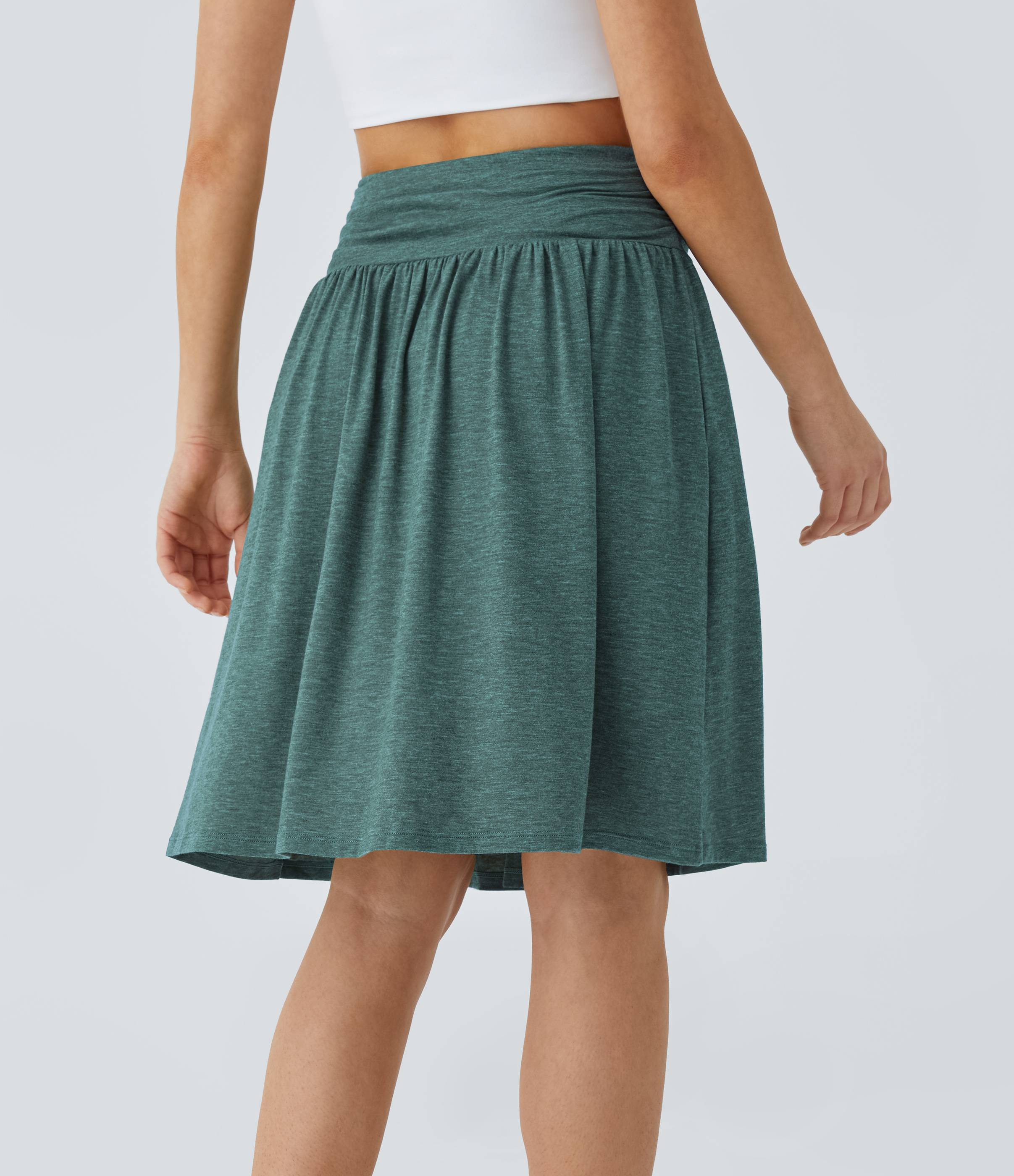 Halara High Waisted Ruched Side Pocket Flowy Resort Skirt  - Jade Green Floral Yarn - XS(regular) 