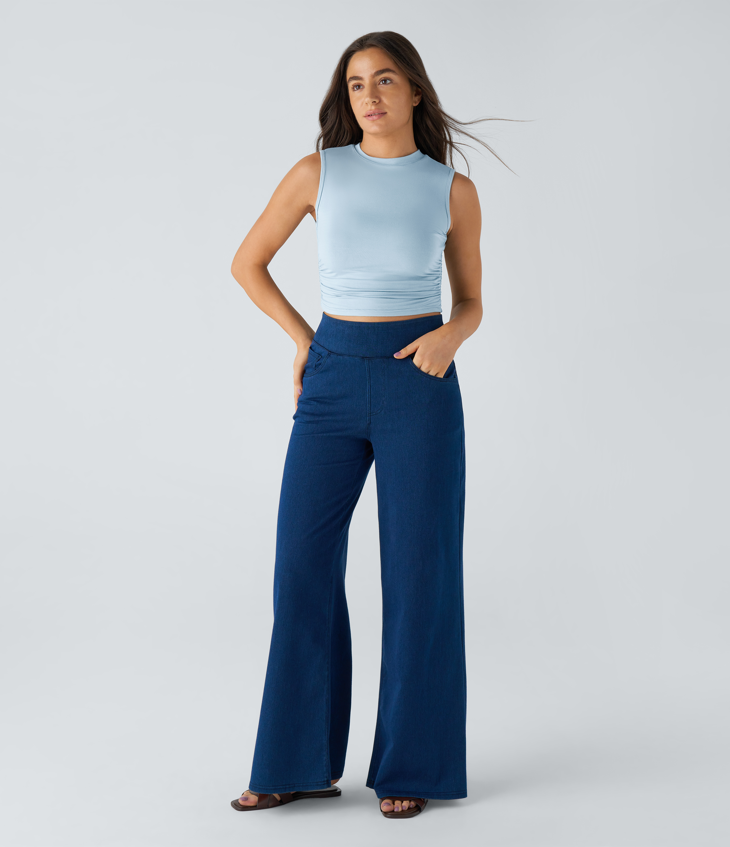 Halara Round Neck Ruched Skinny Cropped Casual Tank Top Tank Top - Omphalodes - S golf tops halter top tunic tops sleeveless tops 