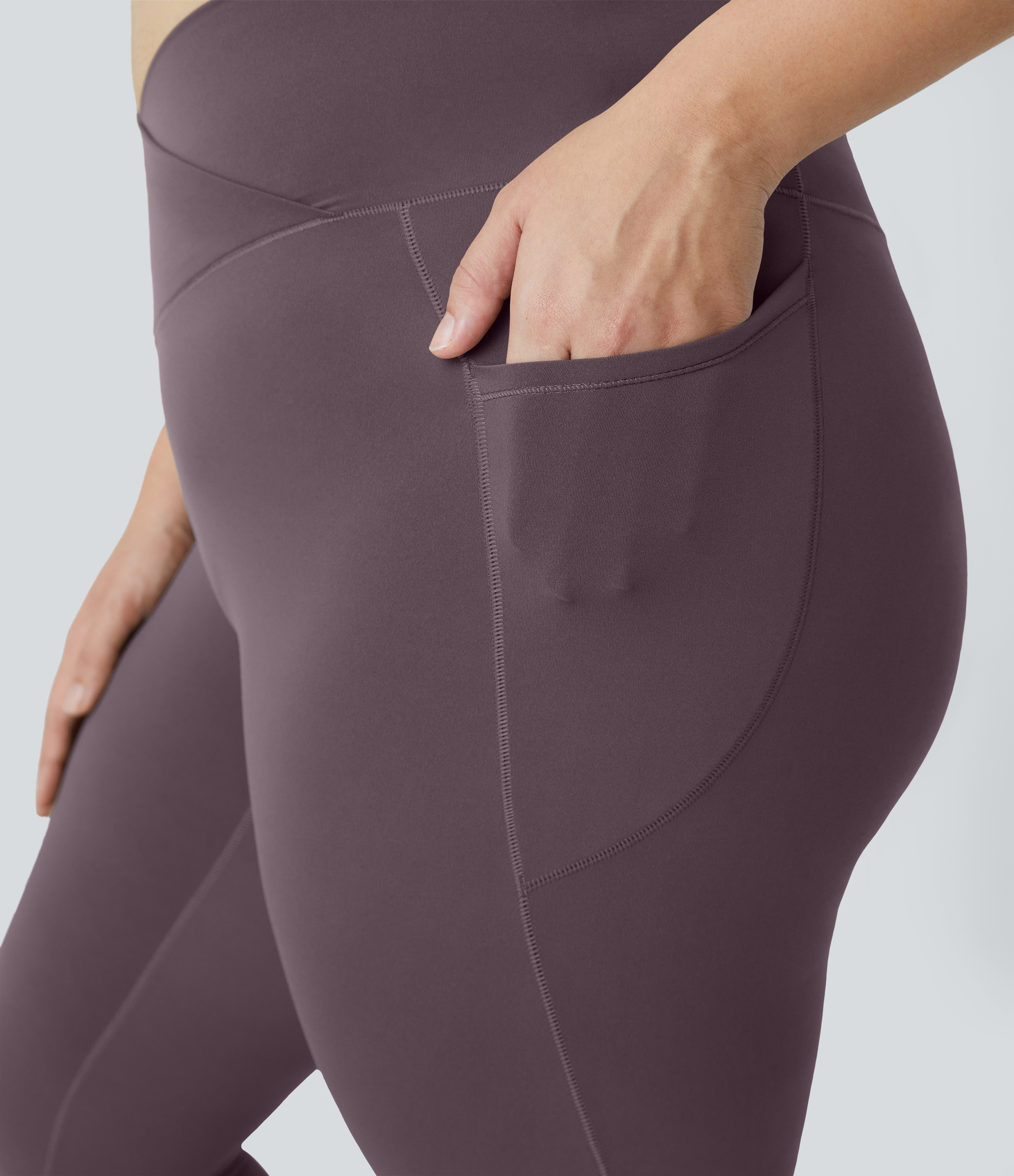 Halara Softlyzeroв„ў High Waisted Crossover Side Pocket Plain Plus Size Full Length Leggings-UPF50+  - Dusky Evening purple - 3X 