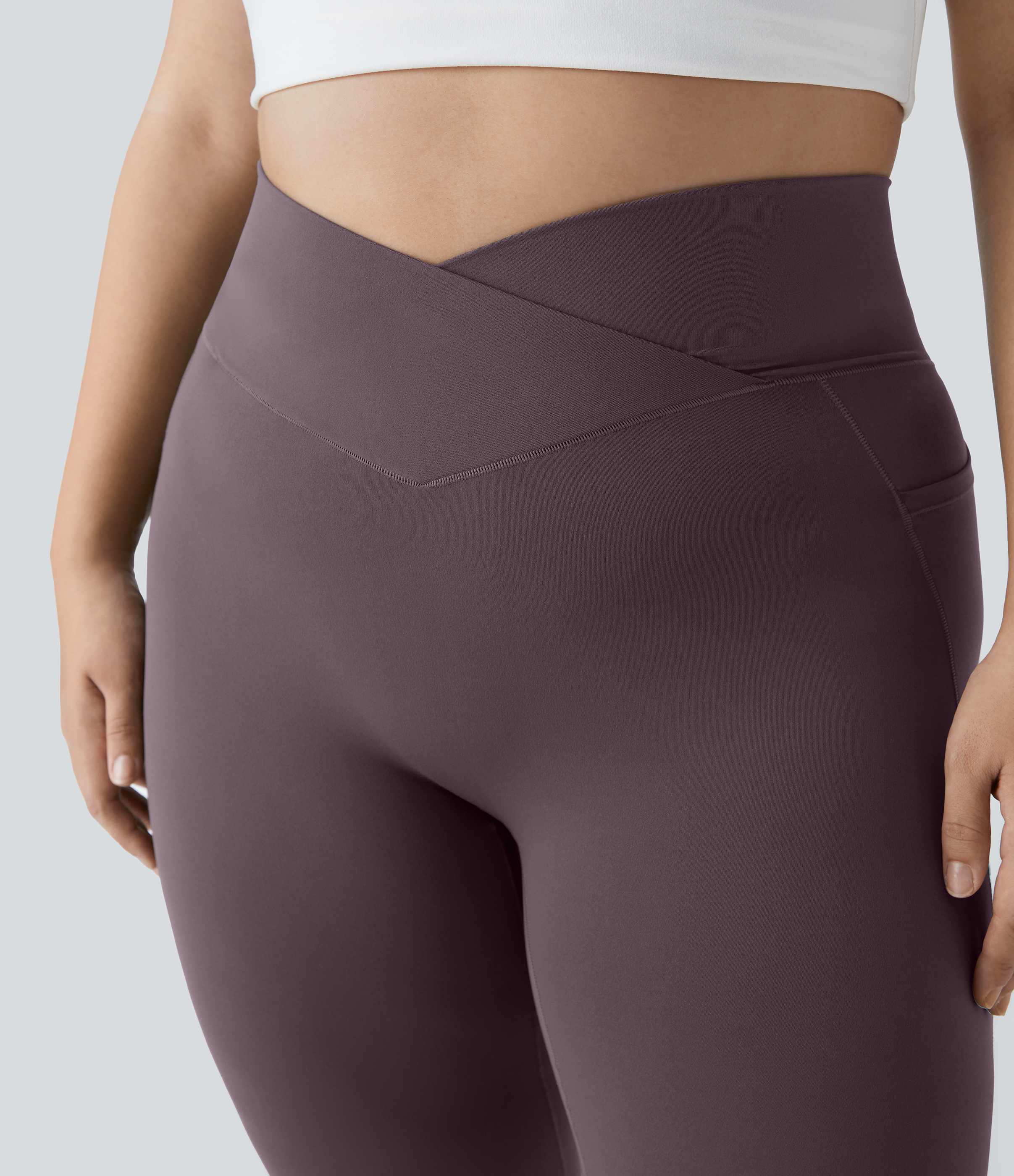 Halara Softlyzeroв„ў High Waisted Crossover Side Pocket Plain Plus Size Full Length Leggings-UPF50+  - Dusky Evening purple - 3X 