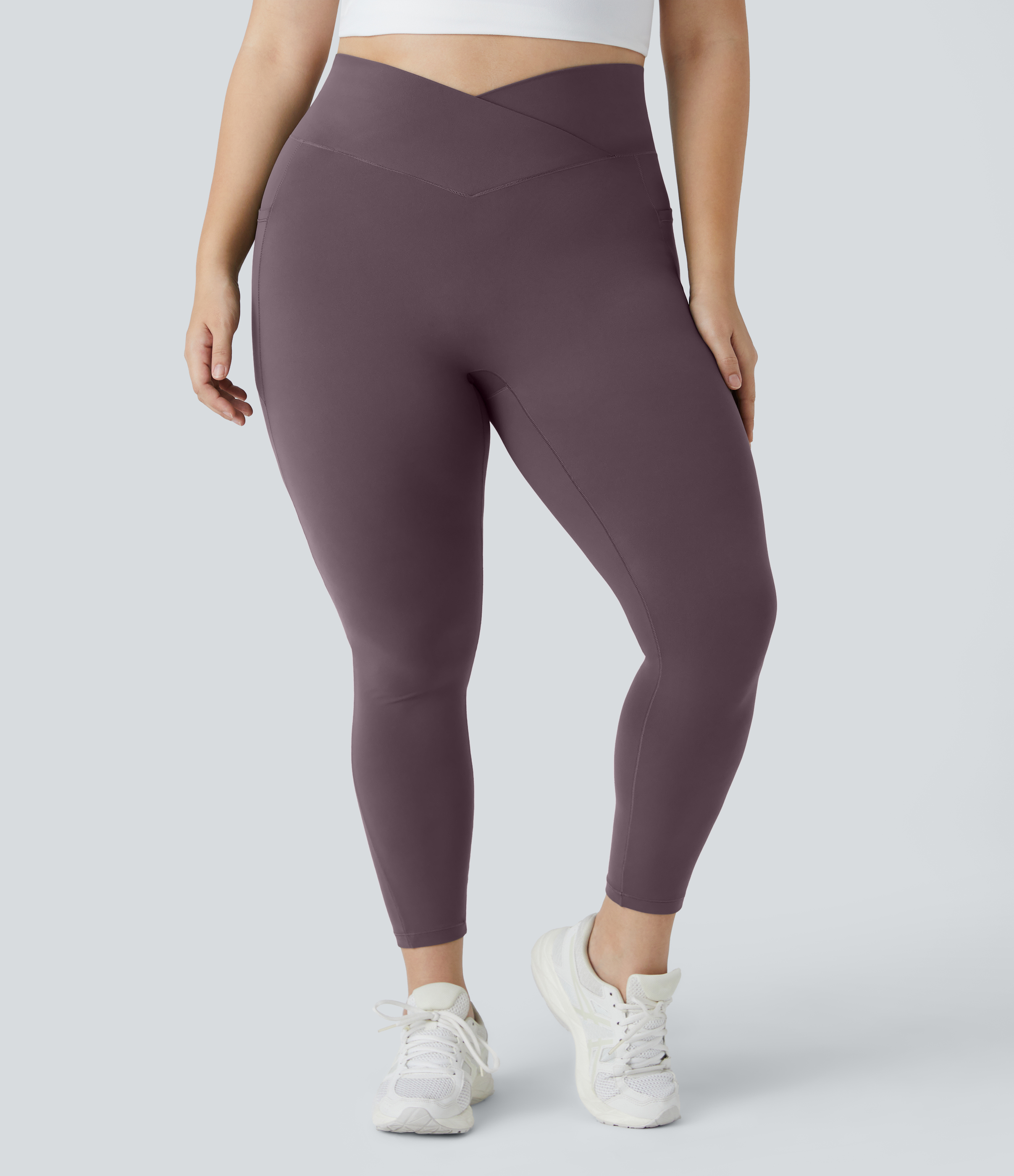 Halara Softlyzeroв„ў High Waisted Crossover Side Pocket Plain Plus Size Full Length Leggings-UPF50+  - Dusky Evening purple - 3X 