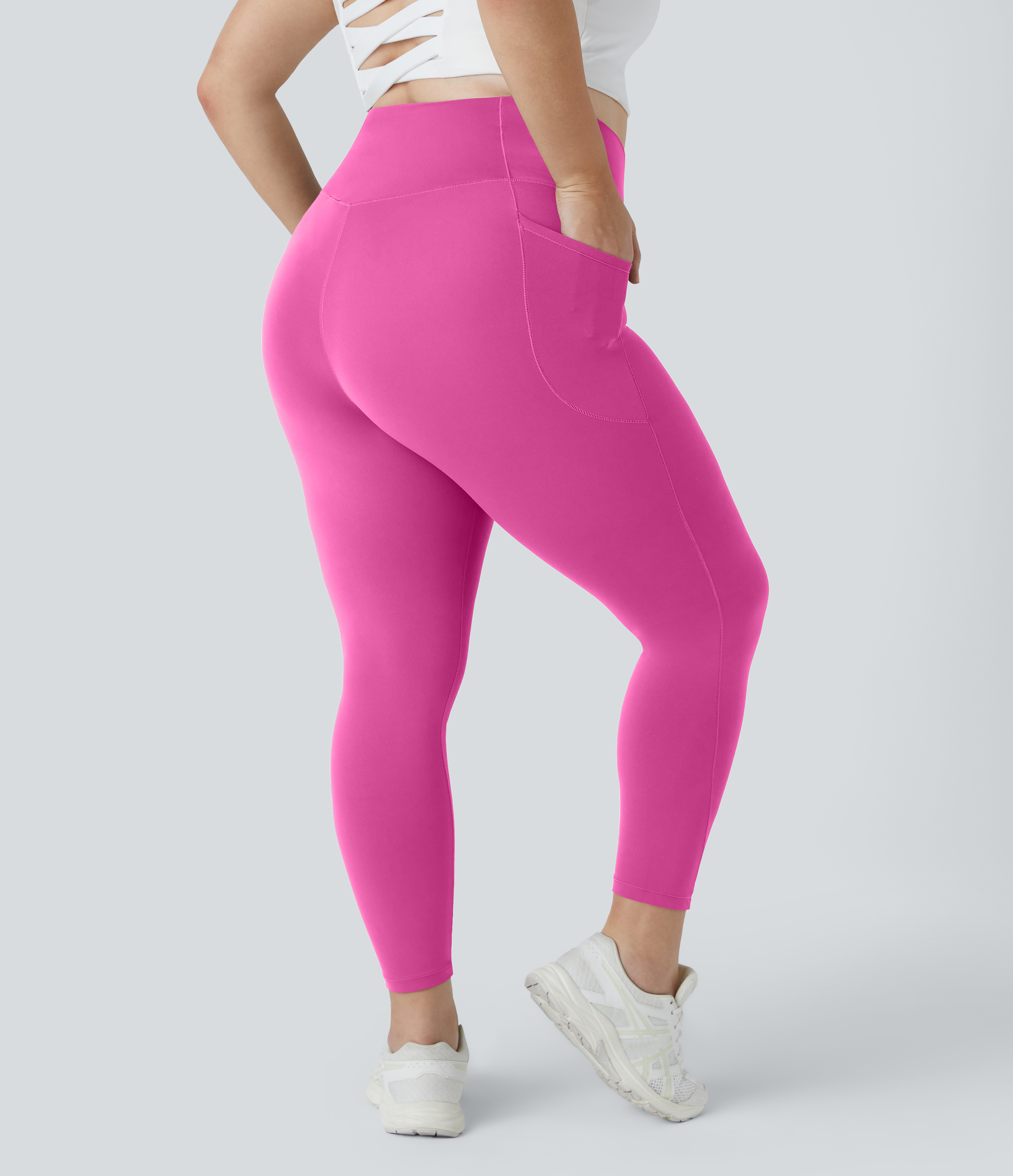Halara Cloudfulв„ў Fabric 3.0 High Waisted Crossover Side Pocket Plain Plus Size Full Length Leggings  - Fedora Red Purple - 1X 