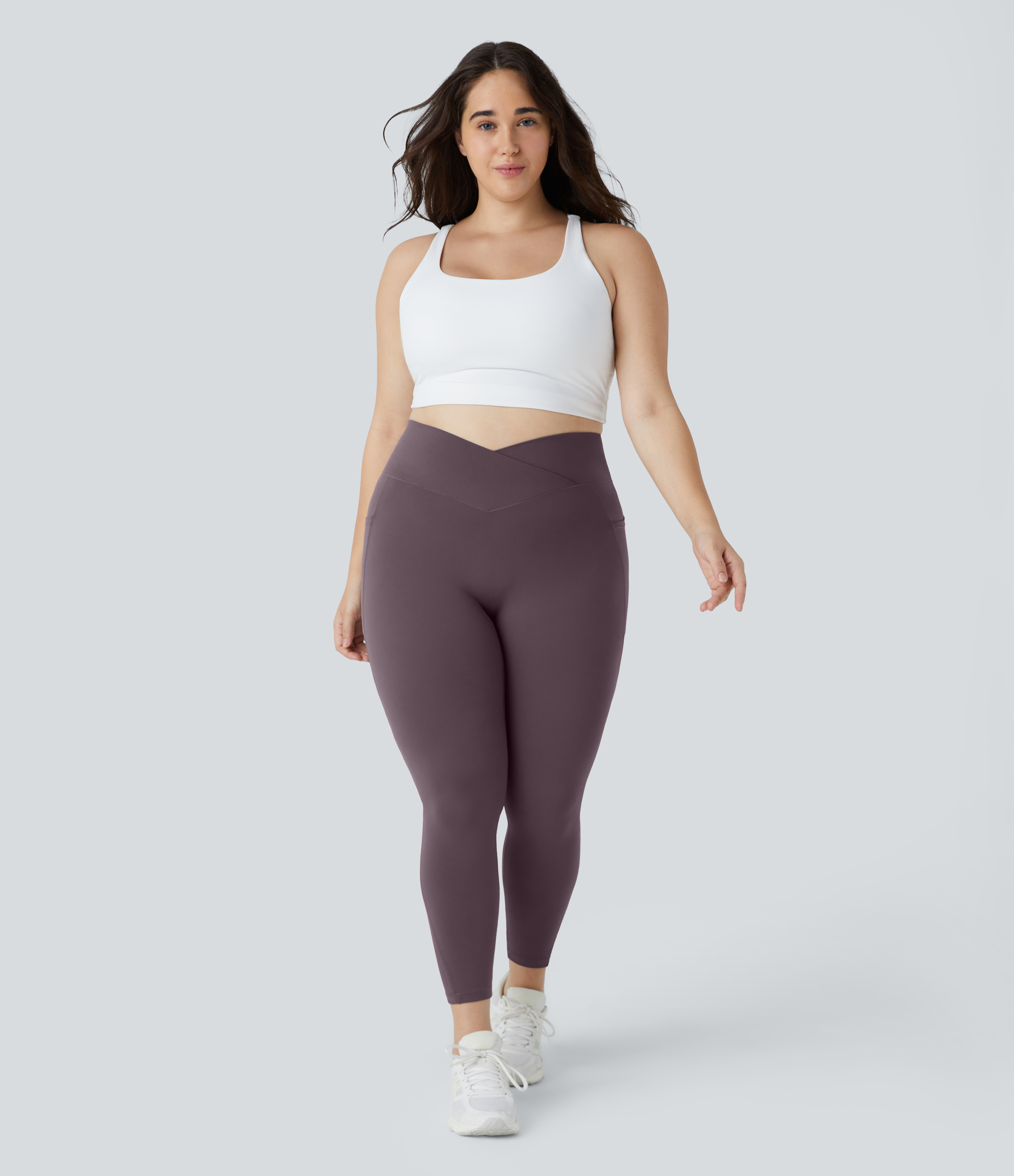 Halara Softlyzeroв„ў High Waisted Crossover Side Pocket Plain Plus Size Full Length Leggings-UPF50+  - Dusky Evening purple - 3X 