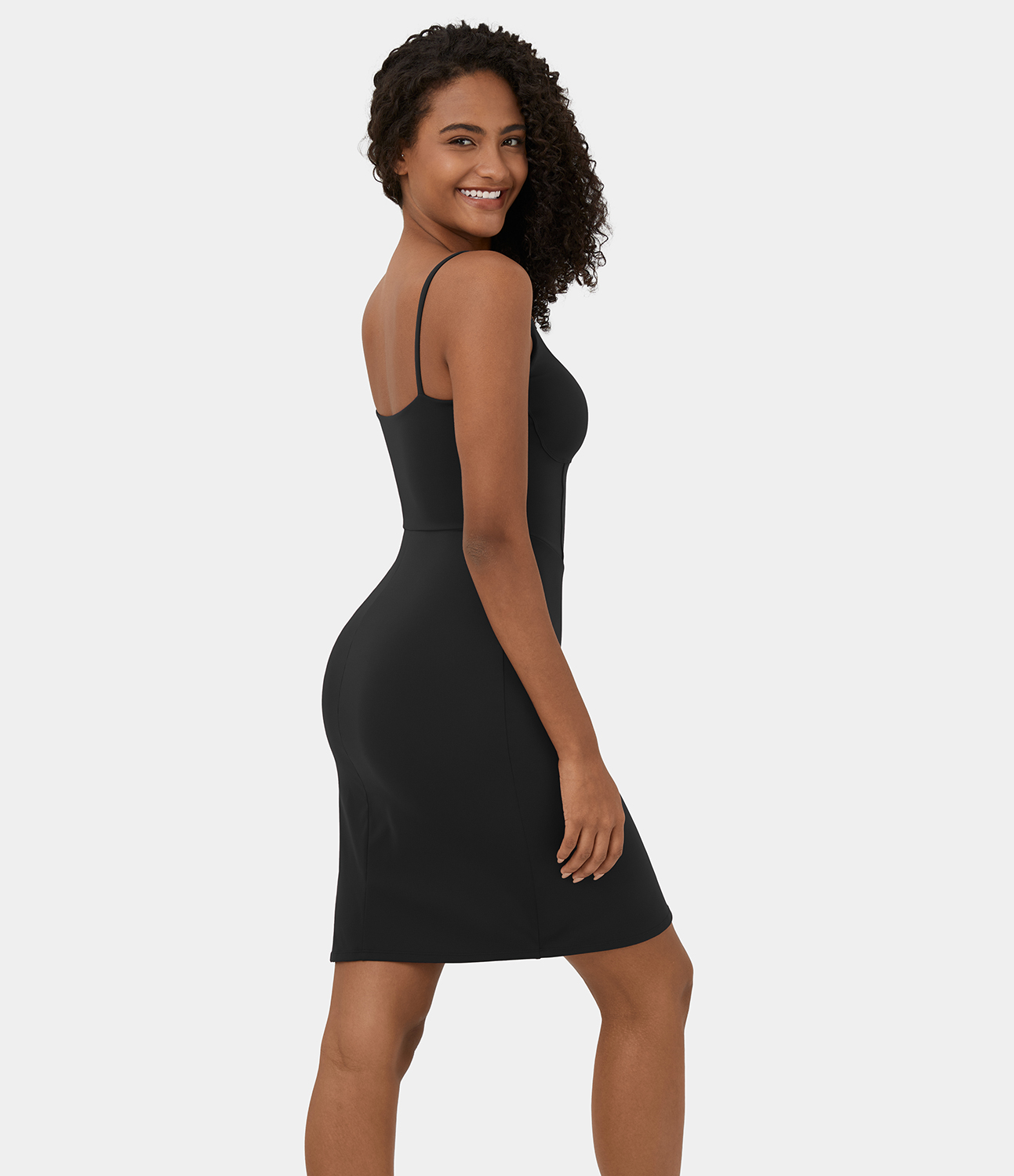 Halara Spaghetti Strap Square Neck Backless Corset Split Bodycon Midi Casual Dress Casual Dress - Black - S slip dress beach dress 