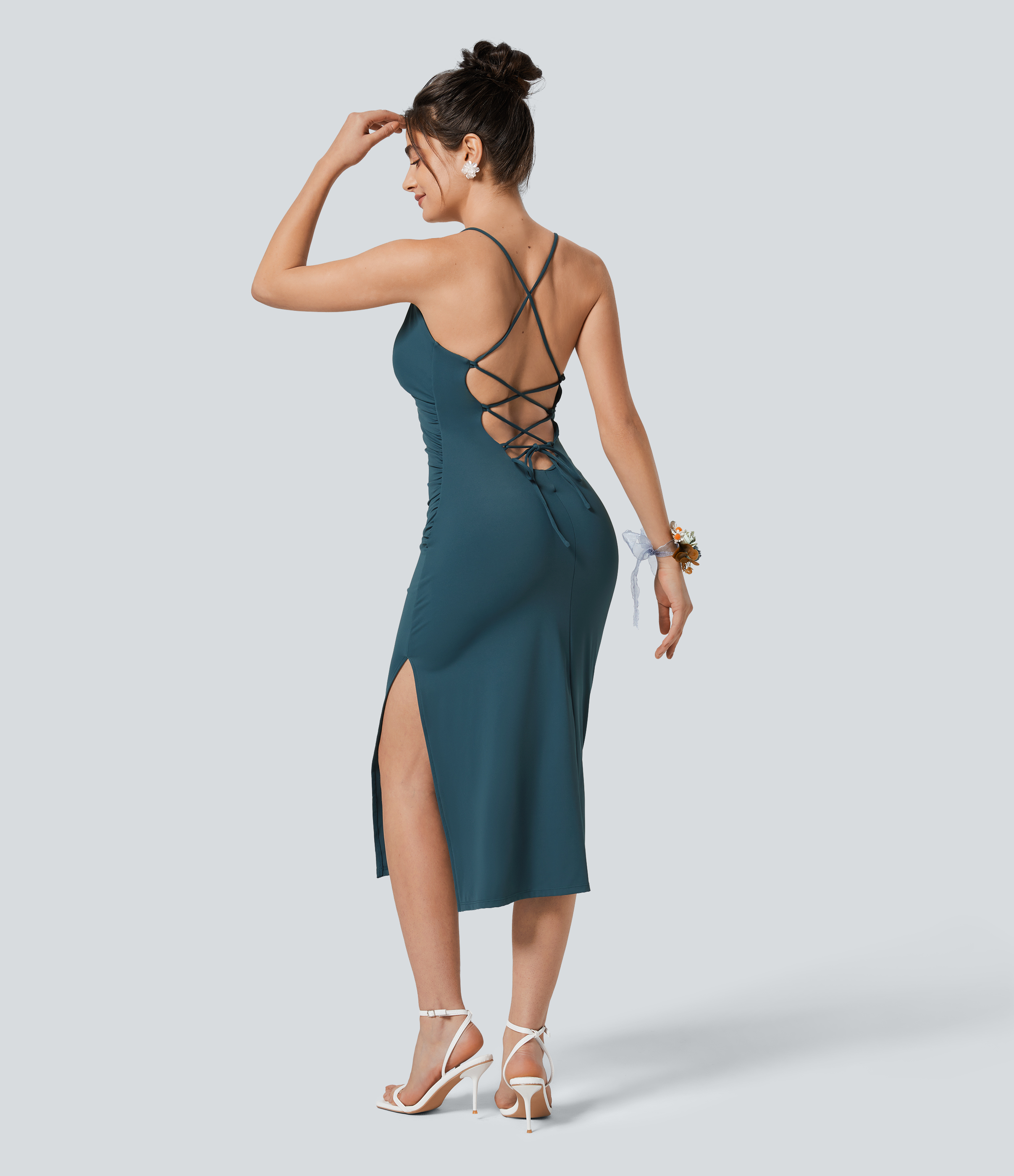 Softlyzero™ Airy Crossover Ruched Backless Lace Up Split Bodycon  Bridesmaid and Wedding Guest Dress-UPF50+