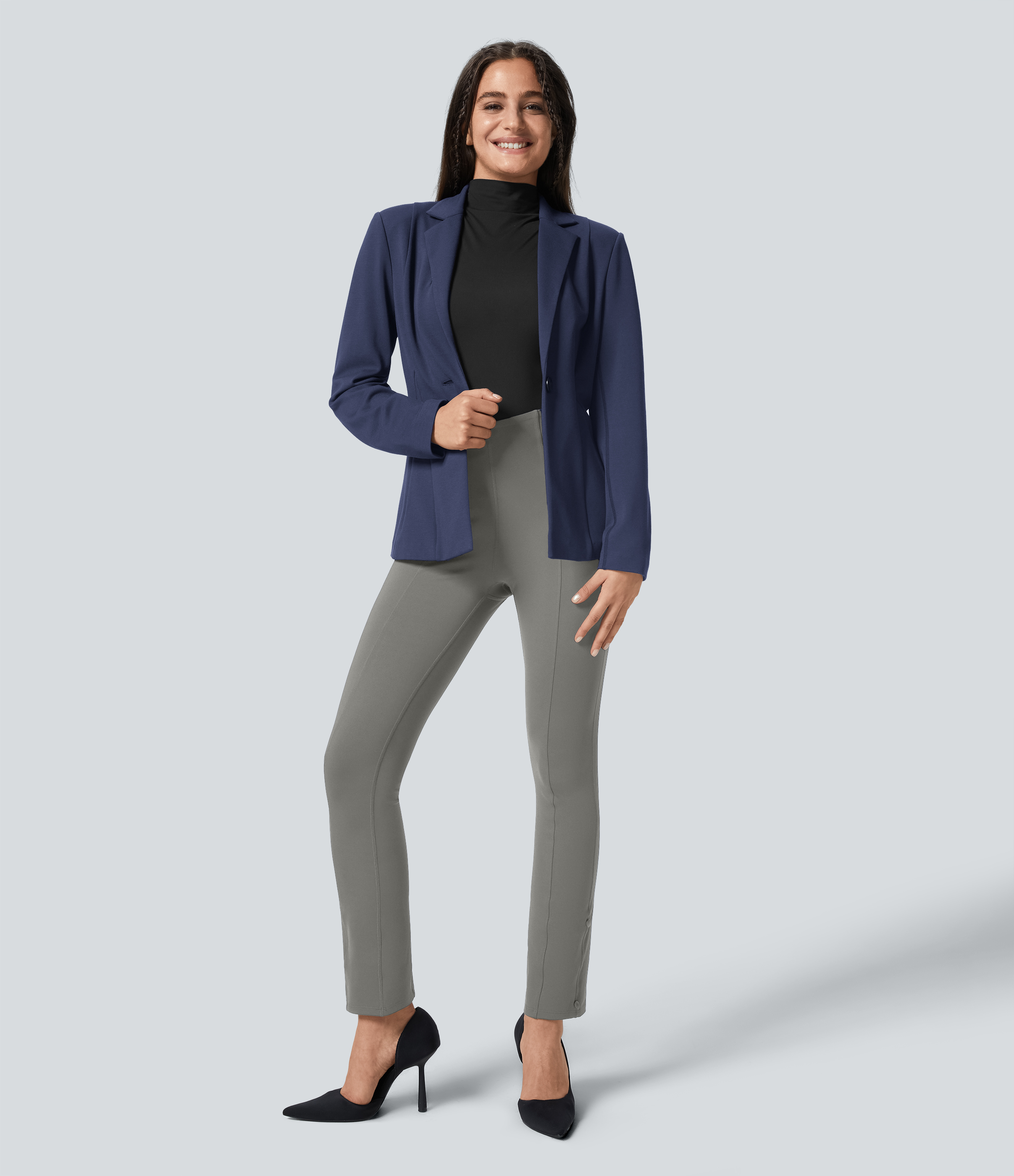 Halara EcoCloudfulв„ў Fabric High Waisted Tummy Control Adjustable Hem Work 7/8 Pants  - Silent Storm - M(7/8) 