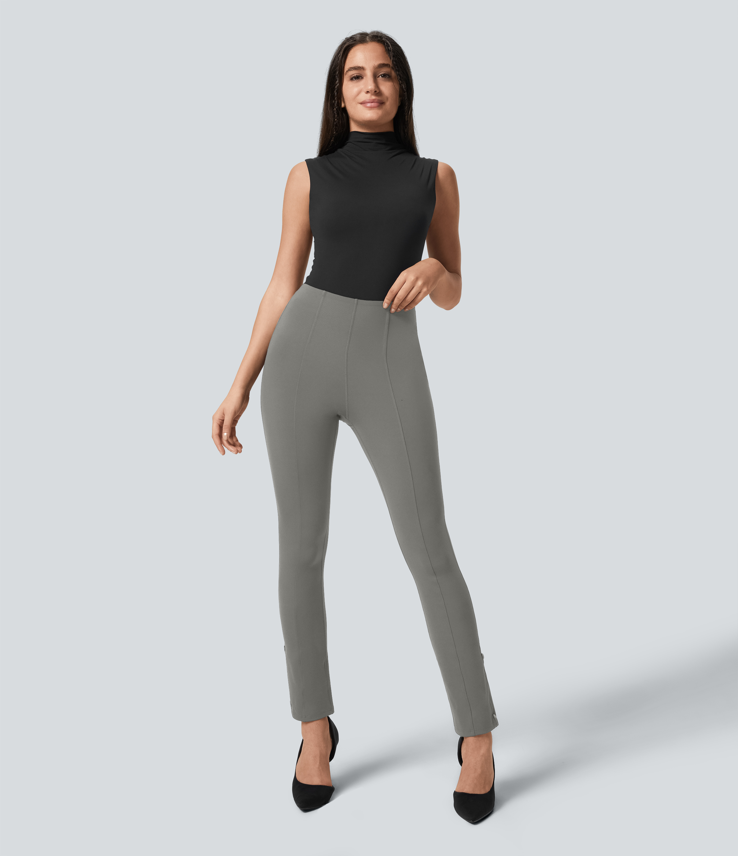 Halara EcoCloudfulв„ў Fabric High Waisted Tummy Control Adjustable Hem Work 7/8 Pants  - Silent Storm - M(7/8) 