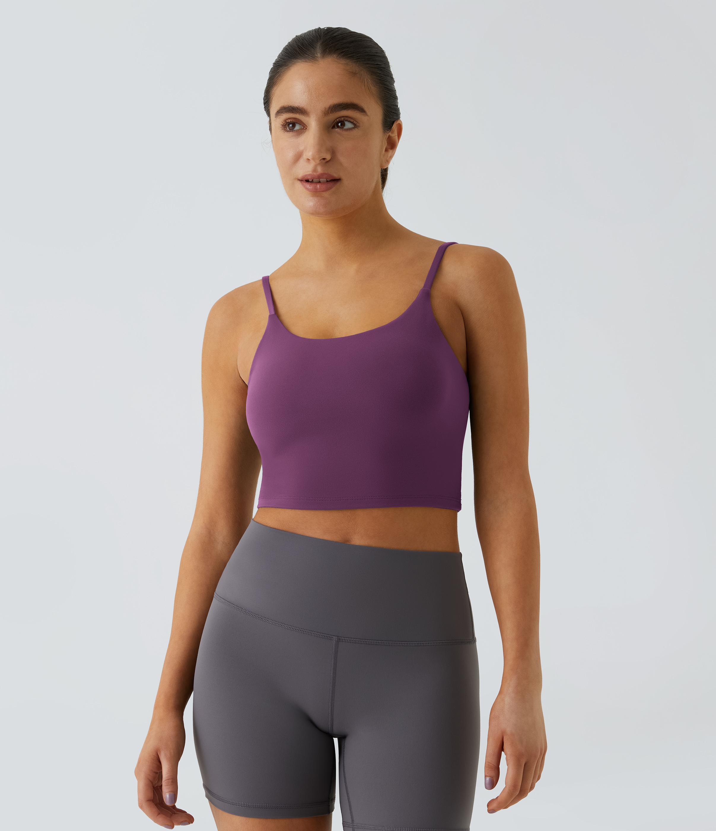 Halara Basic Padded Workout Cropped Tank Top Tank Top - Wood Violet - XS golf tops halter top tunic tops sleeveless tops backless top 
