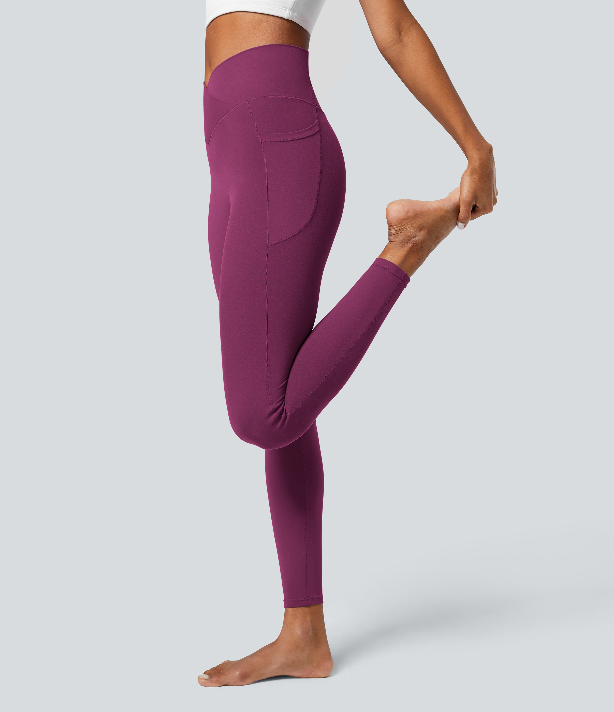 Halara Everyday Cloudfulв„ў Fabric Crossover Pocket Plain Leggings  - Ume Purple - L(7/8) gym leggings leggings with pockets 