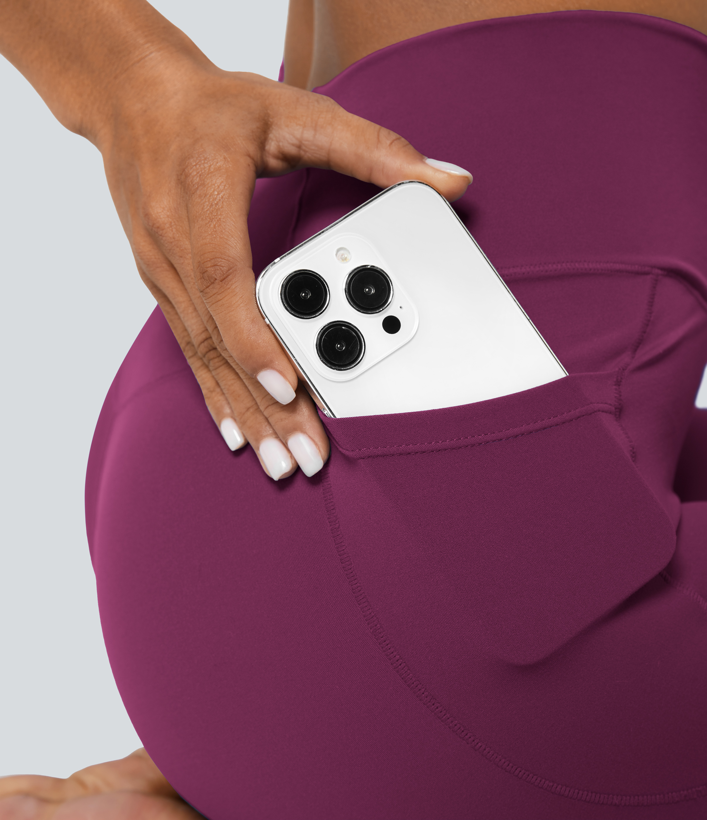 Halara Everyday Cloudfulв„ў Fabric Crossover Pocket Plain Leggings  - Ume Purple - L(7/8) gym leggings leggings with pockets 
