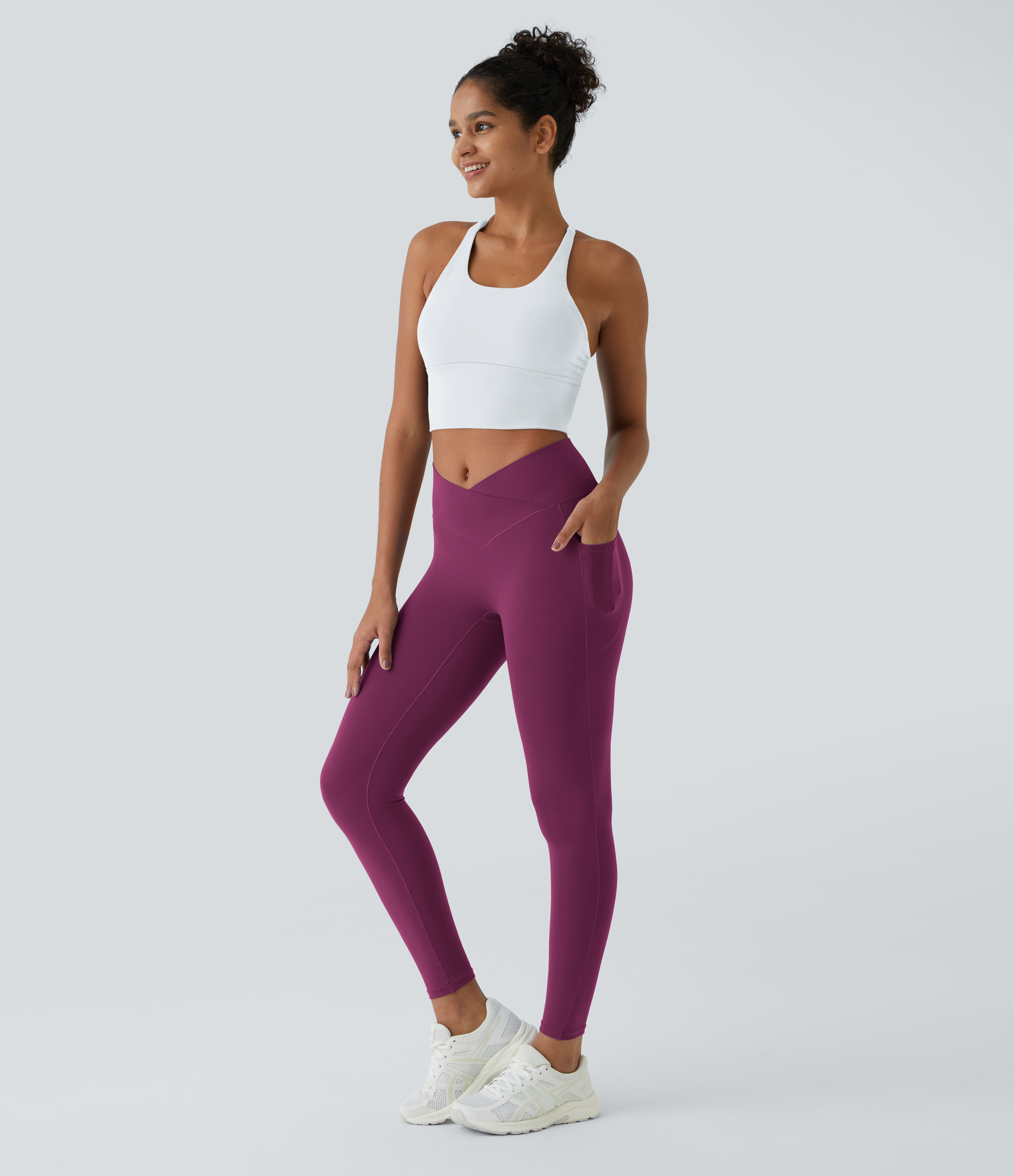 Halara Everyday Cloudfulв„ў Fabric Crossover Pocket Plain Leggings  - Ume Purple - L(7/8) gym leggings leggings with pockets 