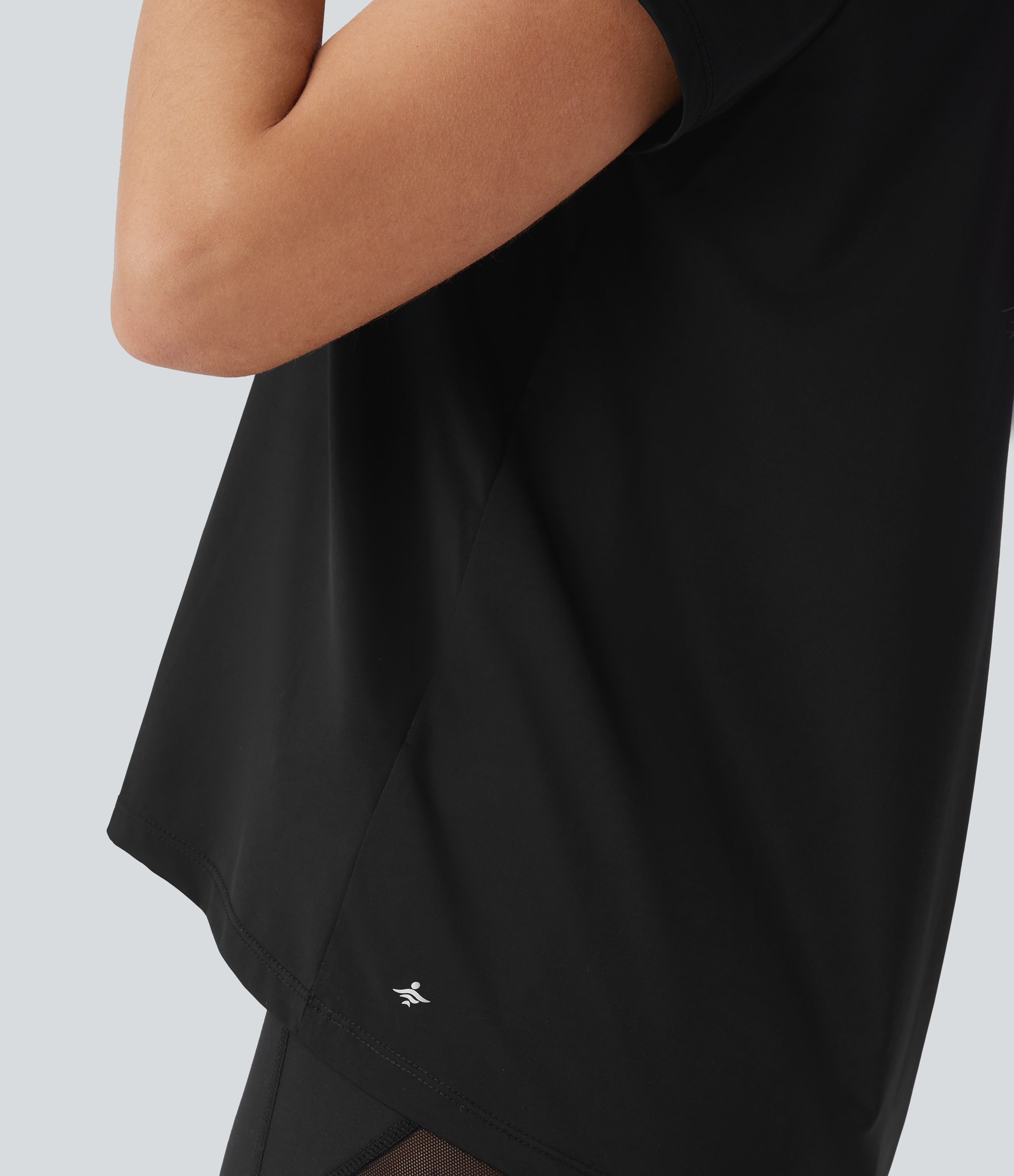 Halara Round Neck Short Sleeve High Low Yoga Sports Top  - Black - XL 
