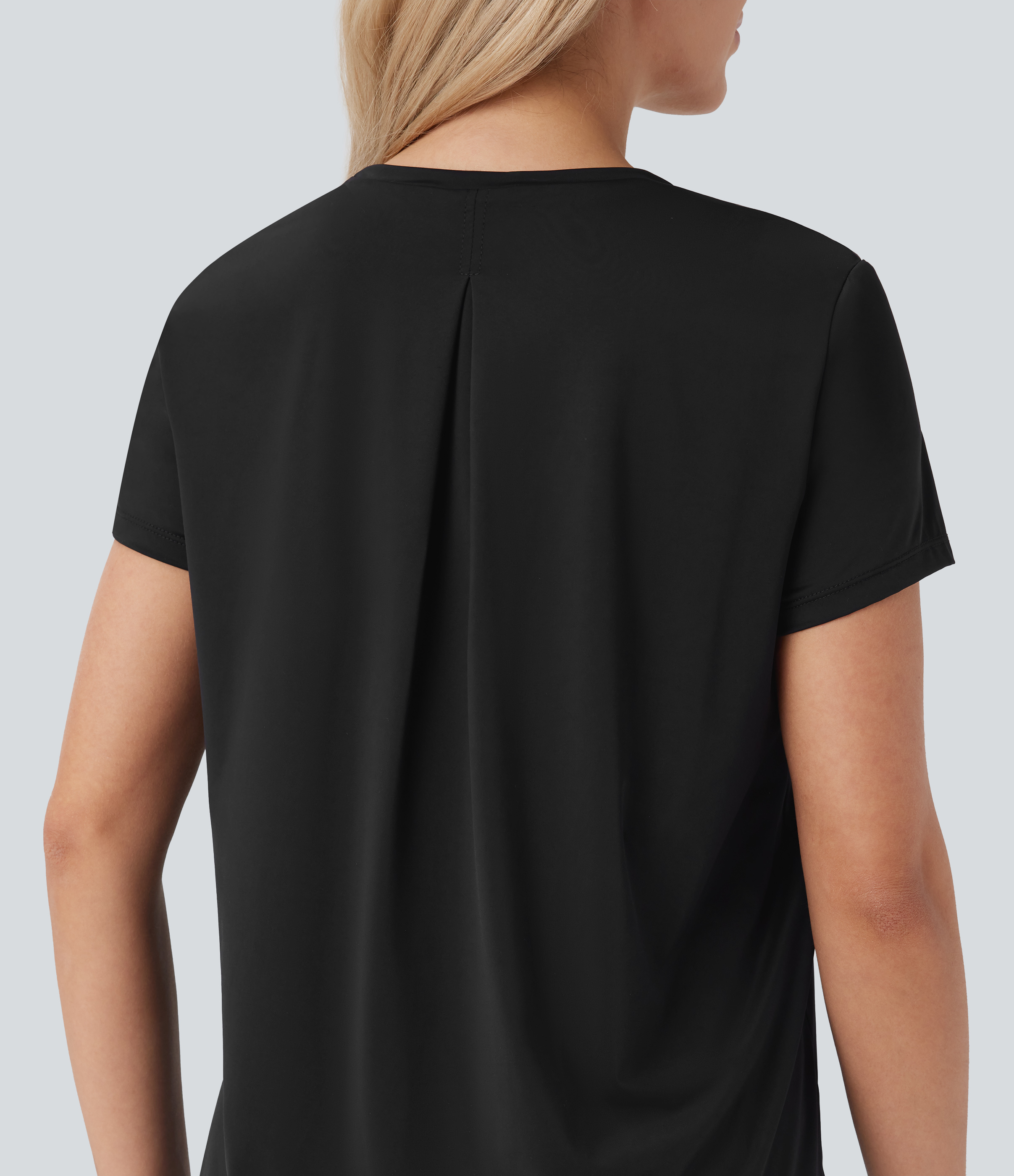 Halara Round Neck Short Sleeve High Low Yoga Sports Top  - Black - XL 