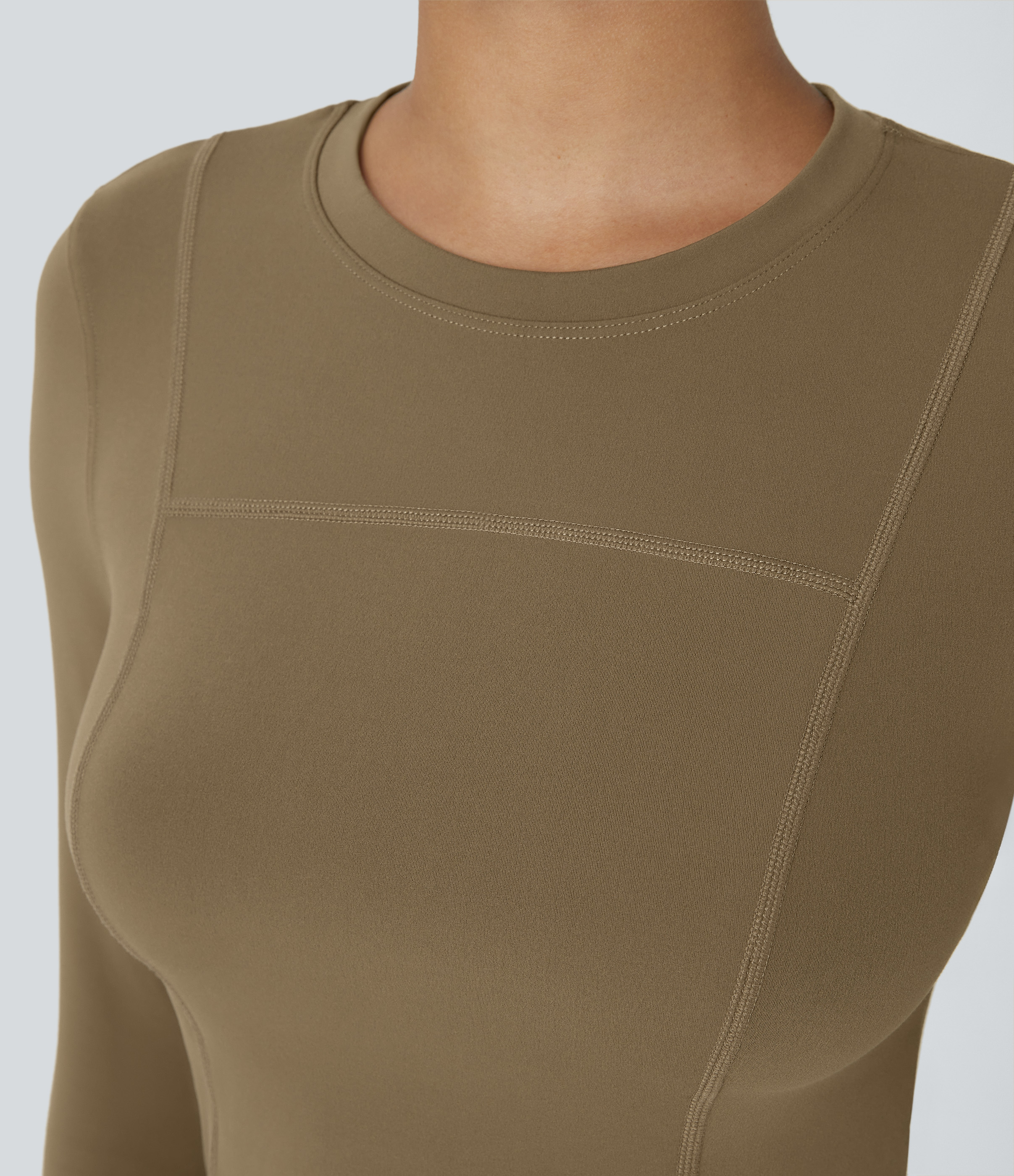 Halara Softlyzeroв„ў Round Neck Long Sleeve Curved Hem Yoga Sports Top  - Chestnut Brown - XS 