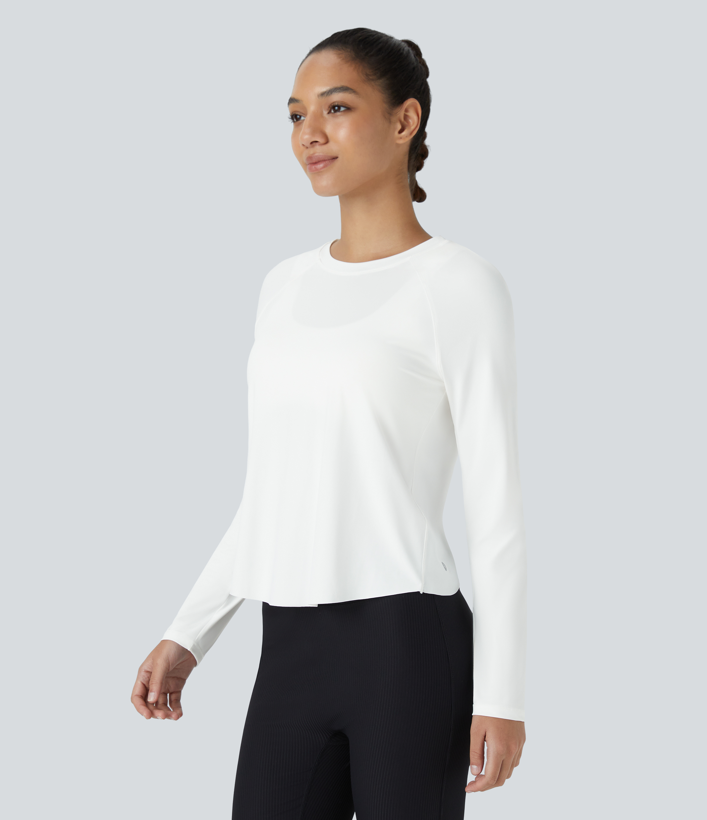 Halara Contrast Mesh Split Hem Long Sleeve Cool Touch Yoga Sports Top  - White - XL 