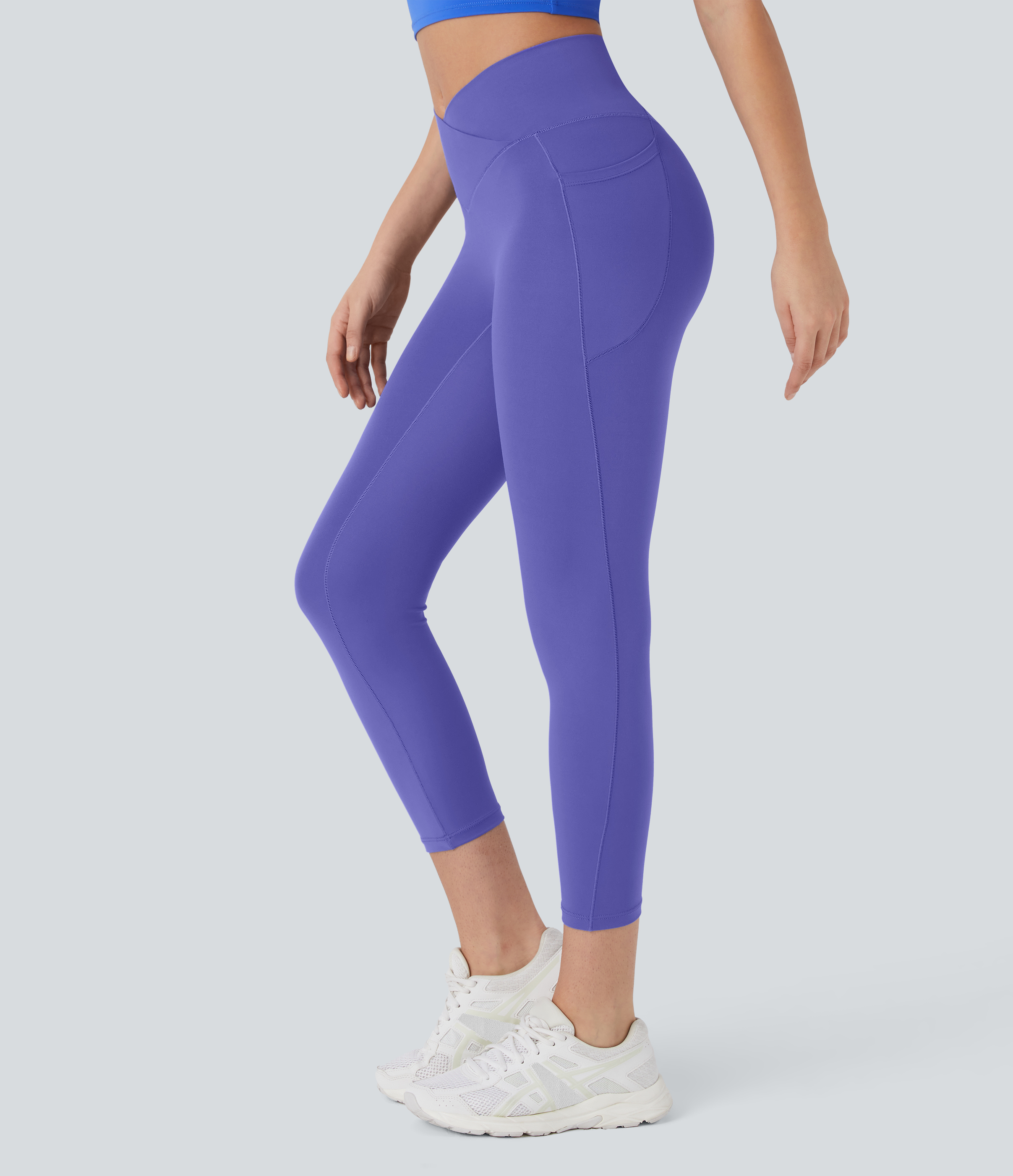 Halara Softlyzeroв„ў High Waisted Crossover Pocket Capri Yoga Leggings-UPF50+  - Misty Lavender - L gym leggings leggings with pockets 