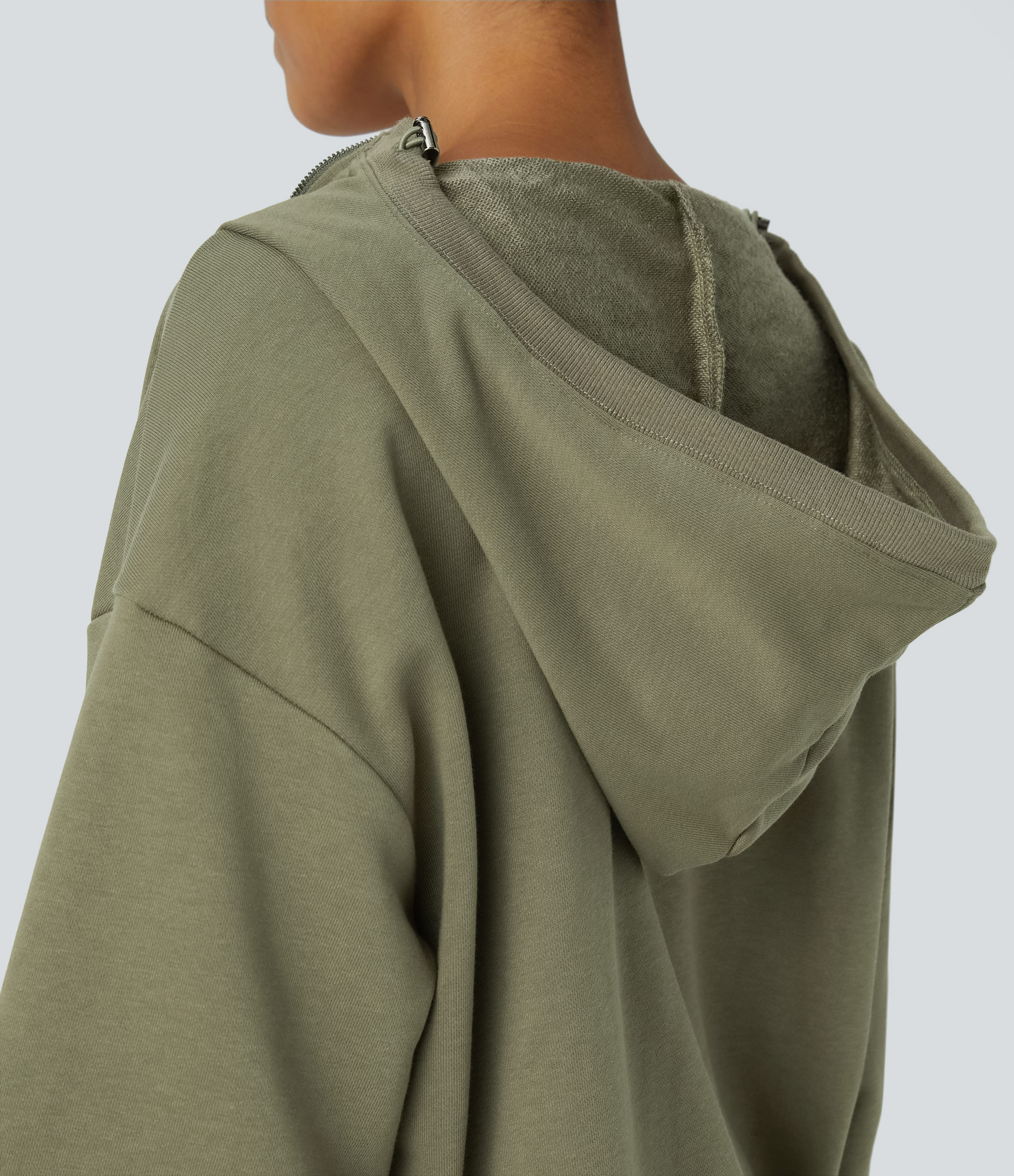 Halara Hooded Drawcord Half Zip Long Sleeve Kangaroo Pocket Casual Sweatshirt  - Aloe - L 