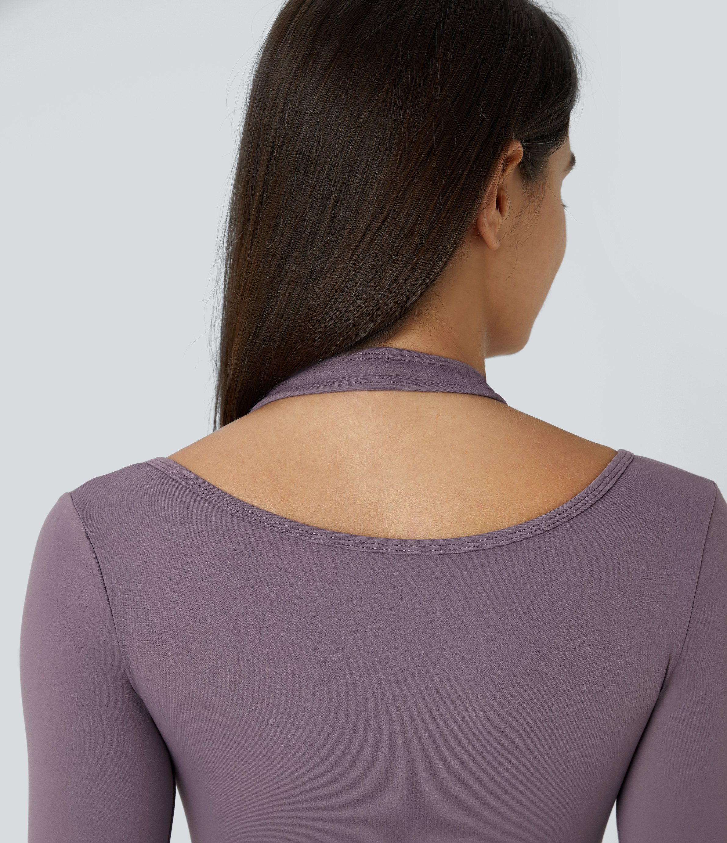 Halara Softlyzeroв„ў Plush Halter Thumb Hole Long Sleeve 2-in-1 Yoga Sports Top  - Tulip Purple - L(Long) 
