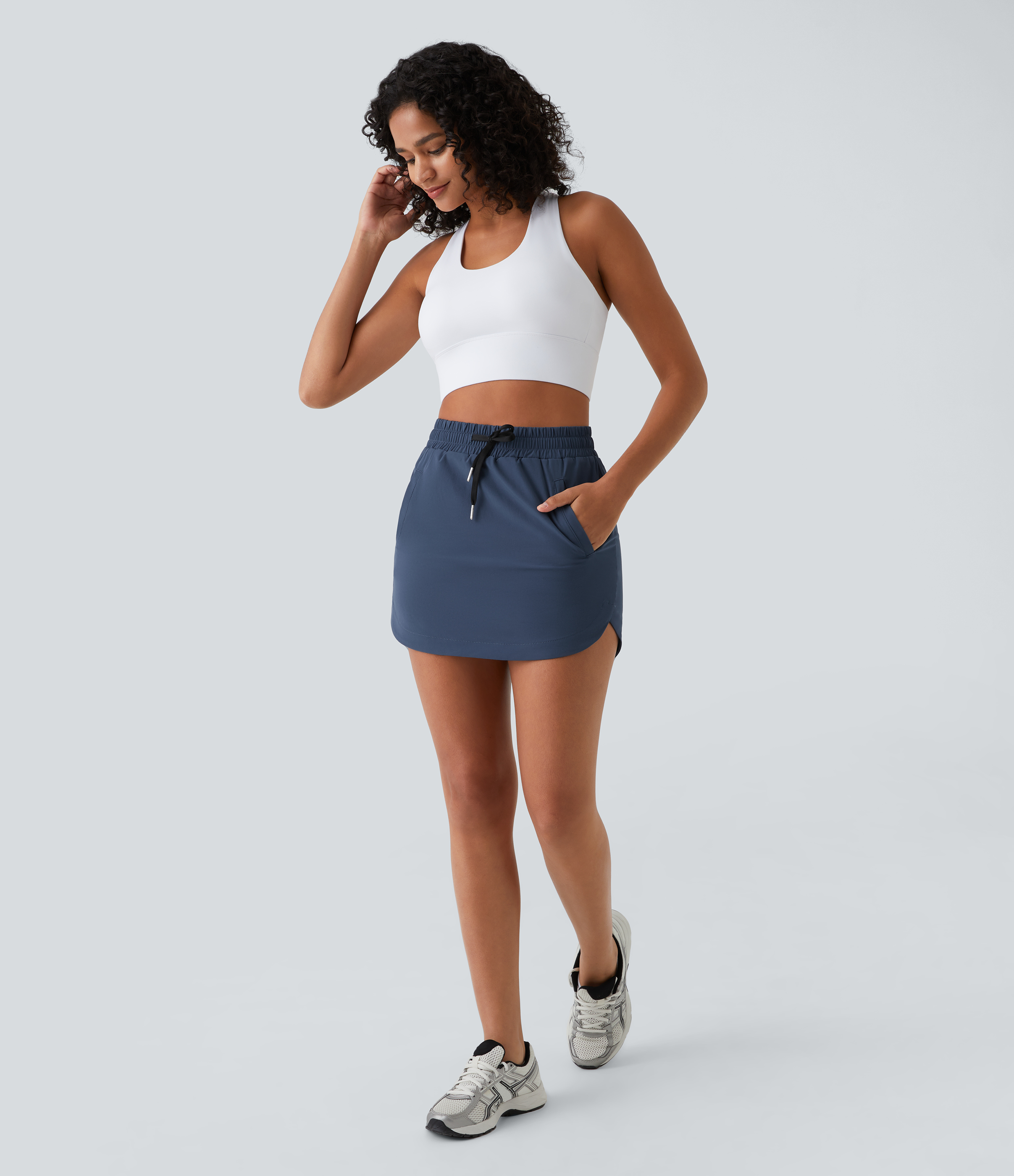 Halara High Waisted Drawstring Side Pocket 2-in-1 Curved Hem Mini Golf Skirt  - Oceana - L midi skirt a line skirt golfing skirt 