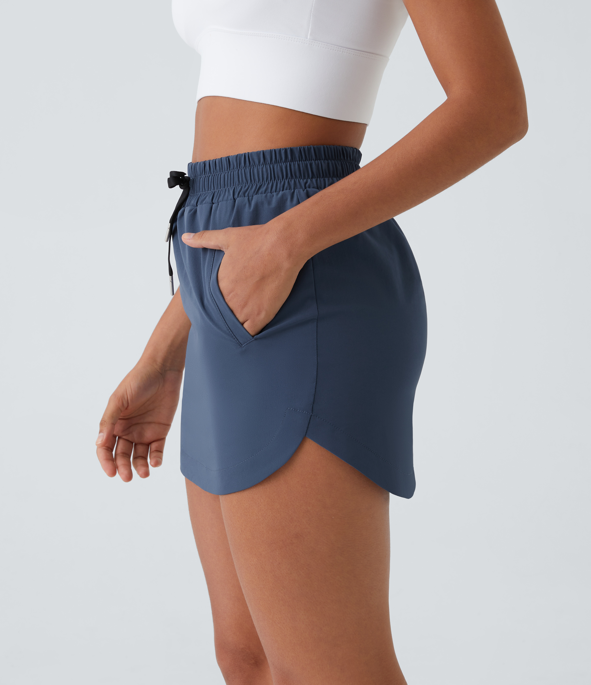 Halara High Waisted Drawstring Side Pocket 2-in-1 Curved Hem Mini Golf Skirt  - Oceana - L midi skirt a line skirt golfing skirt 