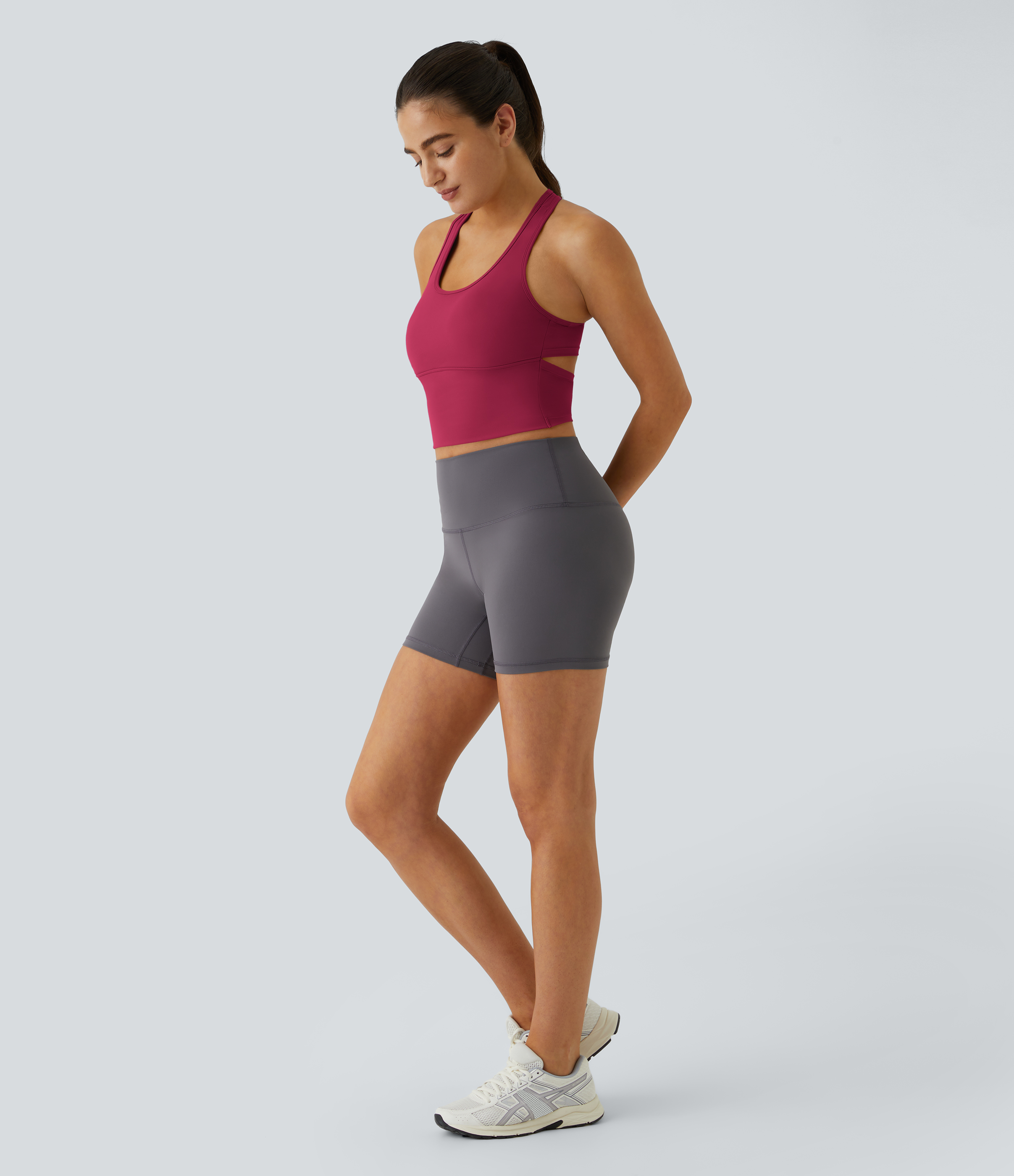 Halara In My Feels Cloudfulв„ў Fabric U Neck Backless Racerback Cut Out Cropped Yoga Tank Top Tank Top - Cherries Jubilee - XS golf tops 