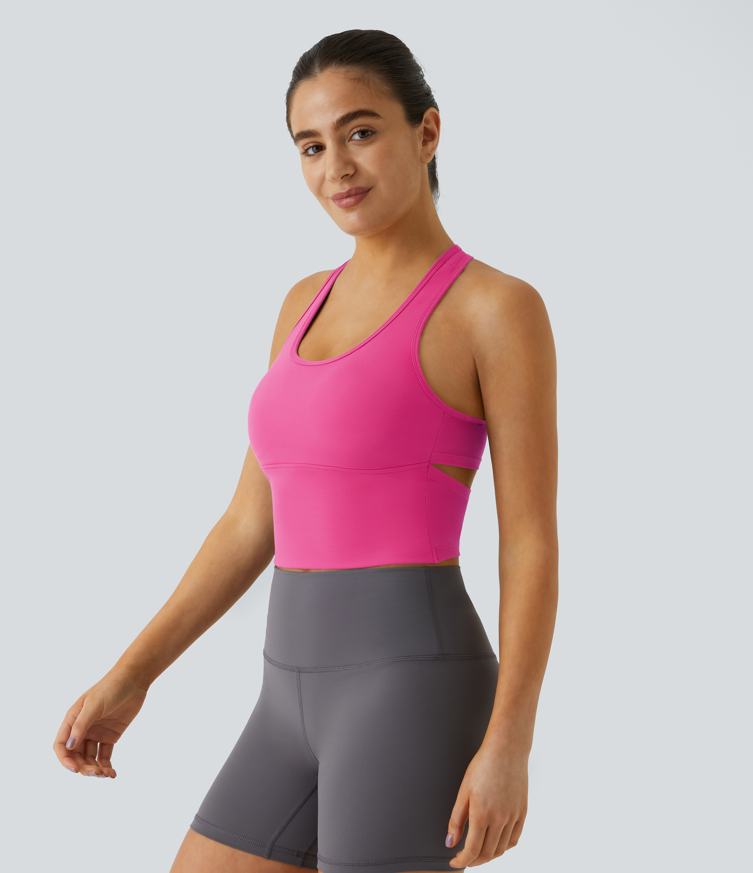 Halara In My Feels Cloudfulв„ў Fabric U Neck Backless Racerback Cut Out Cropped Yoga Tank Top Tank Top - Fuchsia Purple - S golf tops 