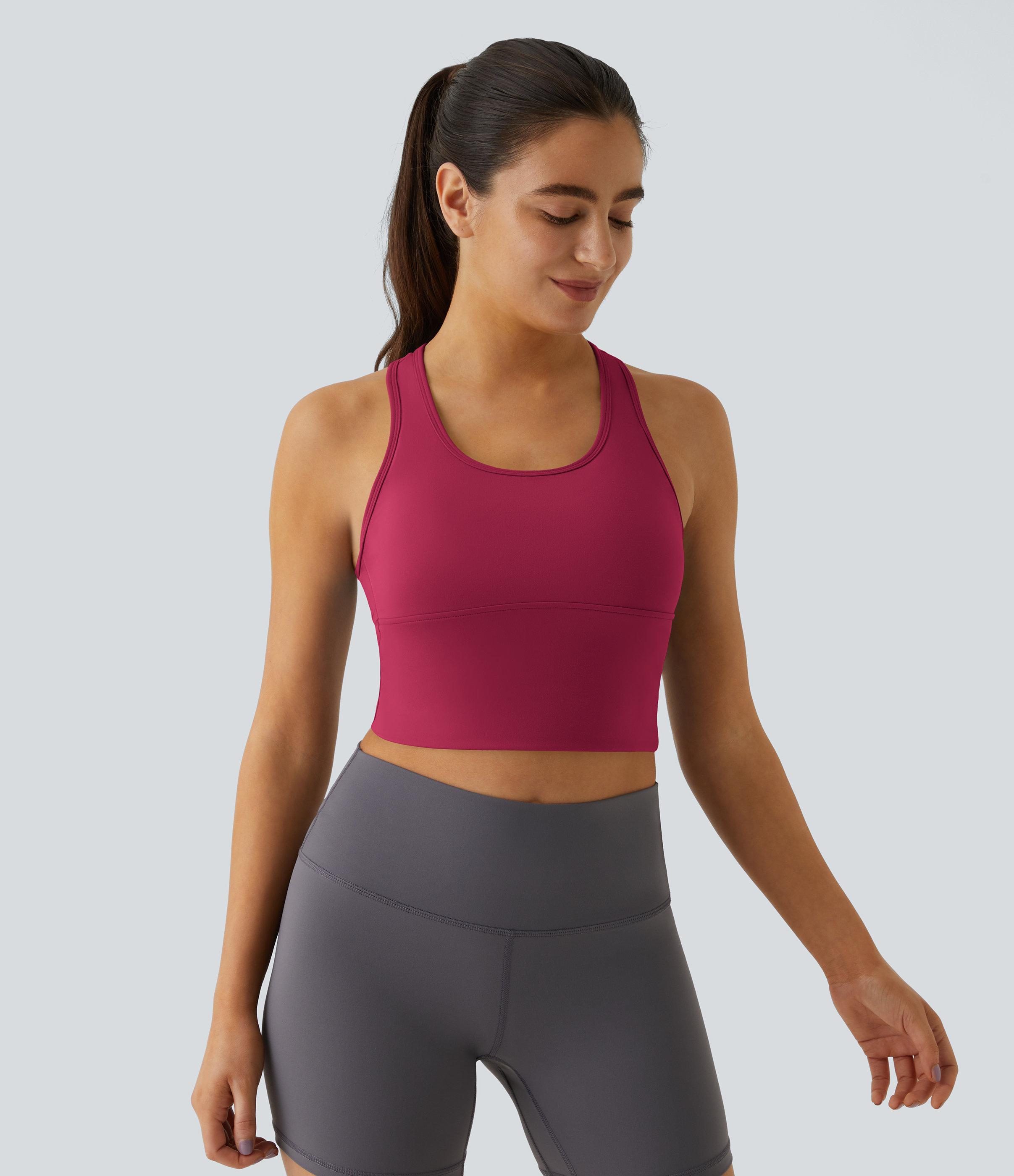 Halara In My Feels Cloudfulв„ў Fabric U Neck Backless Racerback Cut Out Cropped Yoga Tank Top Tank Top - Cherries Jubilee - XS golf tops 