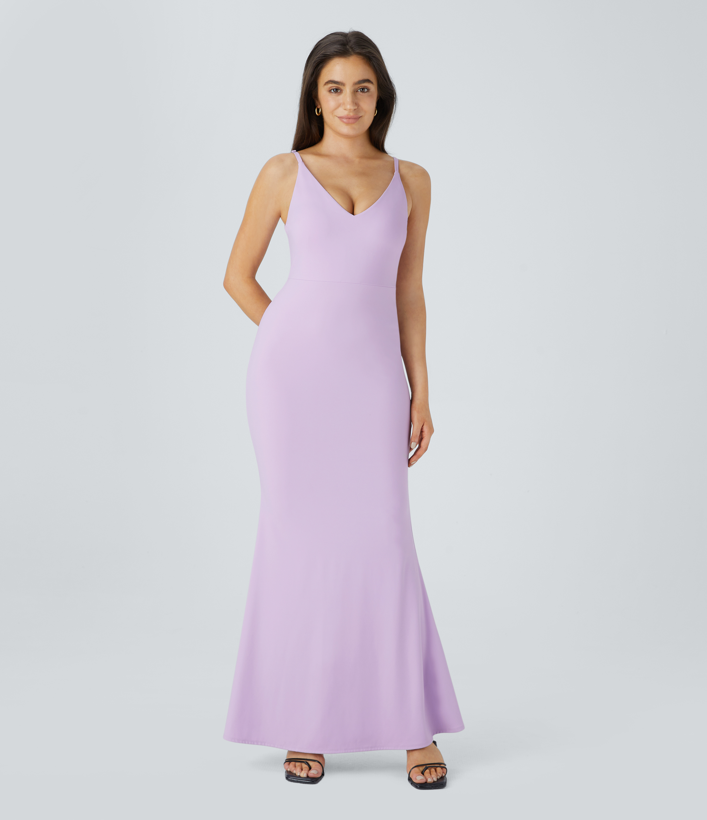 Halara Softlyzeroв„ў Airy Backless Adjustable Strap Maxi Mermaid Slip Cool Touch Bridesmaid and Wedding Guest Dress-UPF50+ Casual Dress - Pink Orchid - S 